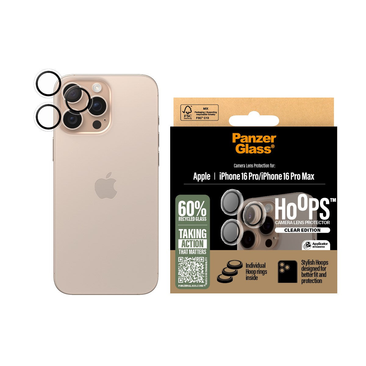 PanzerGlass® Hoops® Transparent Kameraschutz iPhone 16 Pro | 16 Pro Max