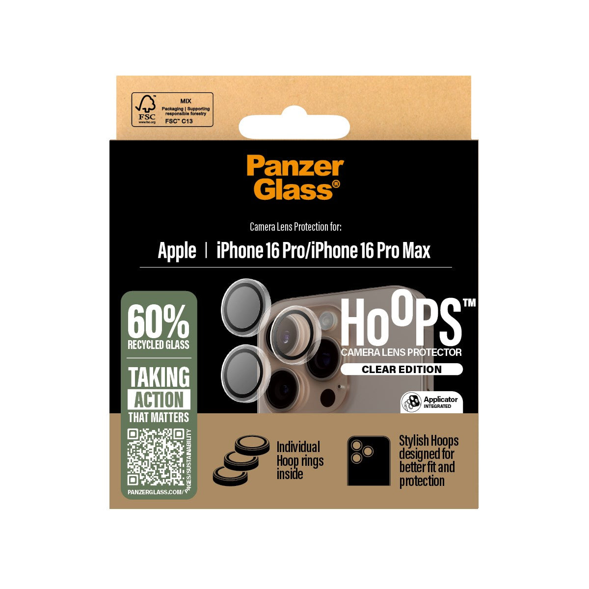 PanzerGlass® Hoops® Transparent Kameraschutz iPhone 16 Pro | 16 Pro Max