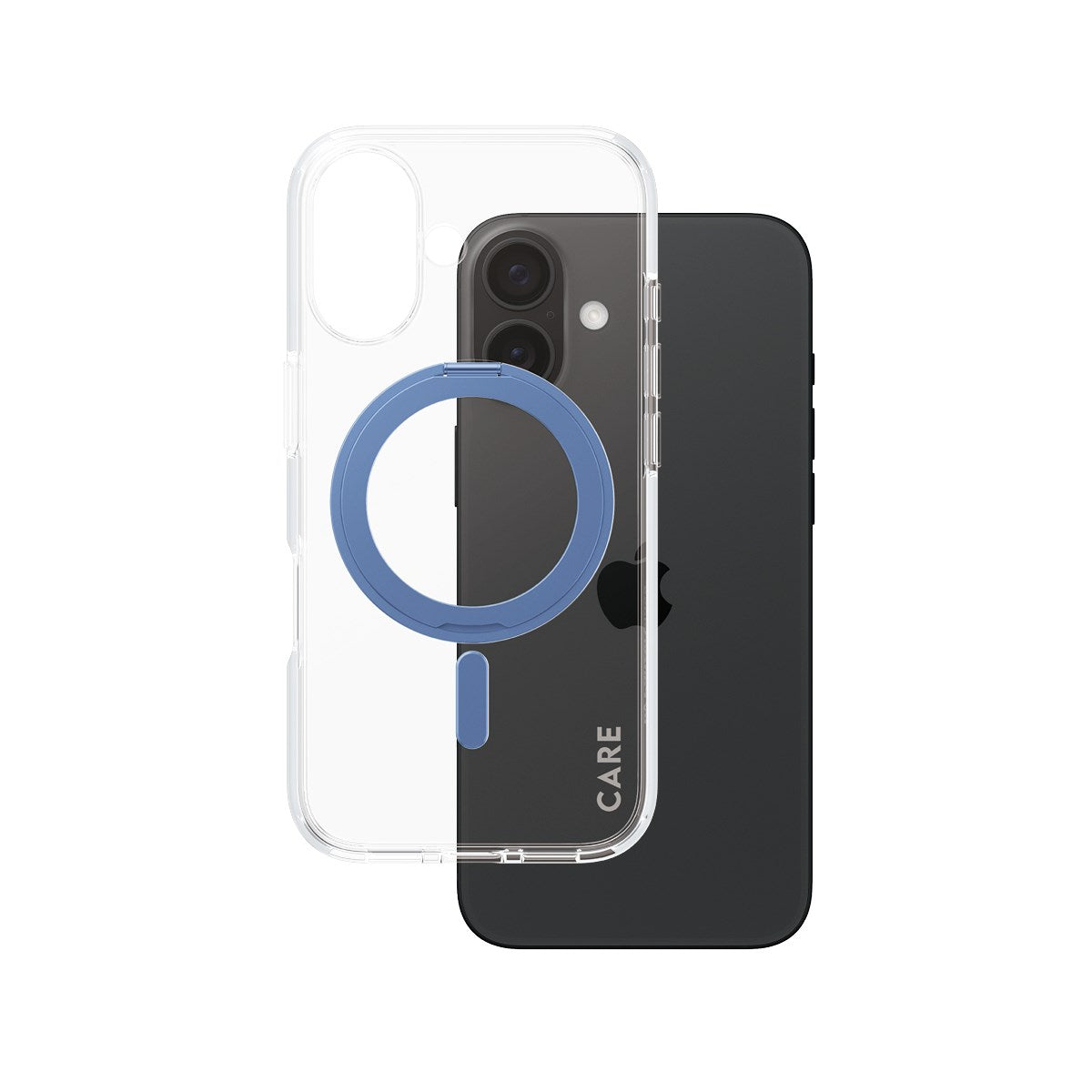 CARE by PanzerGlass® Feature Case Transparent m. Blau Kickstand & MagSafe iPhone 16