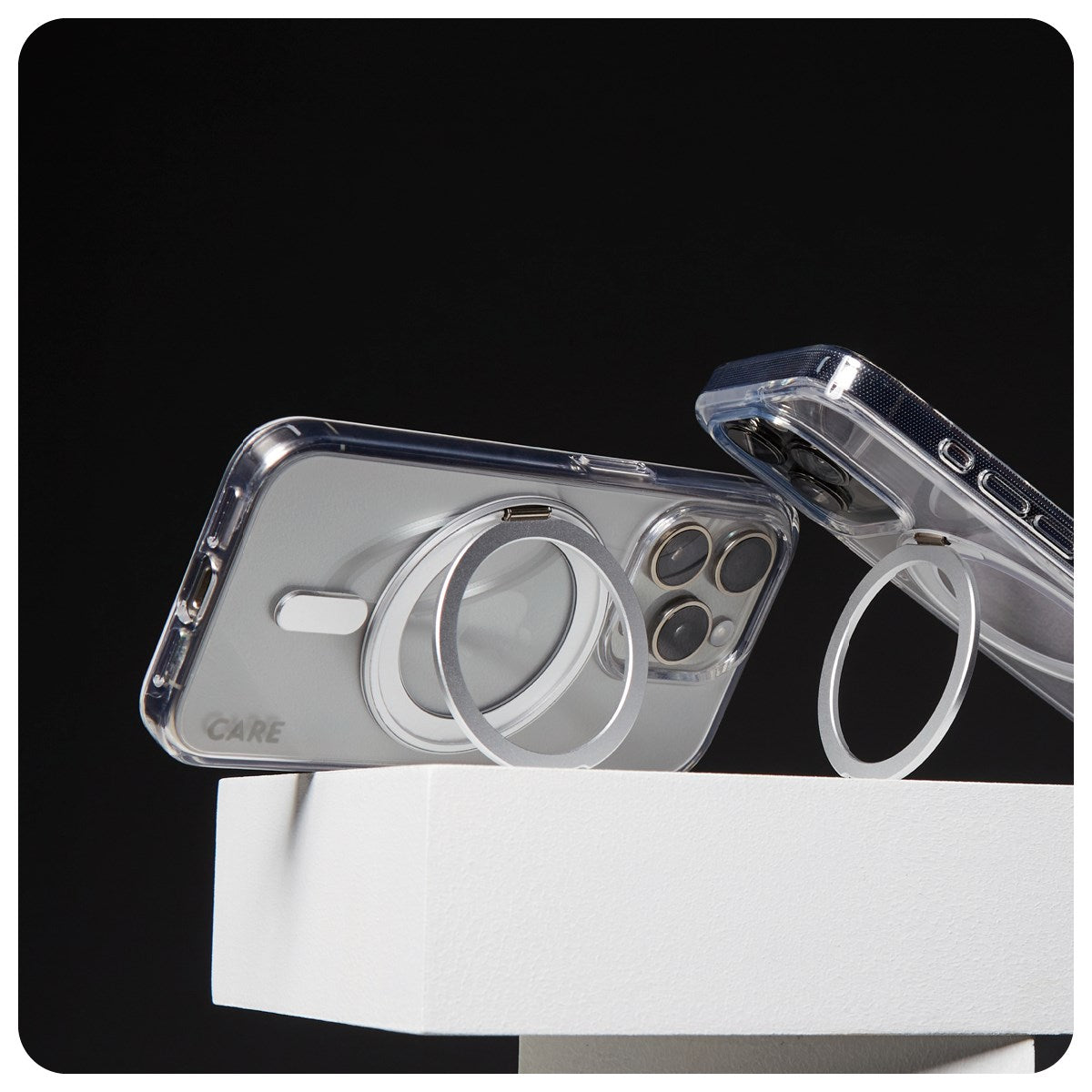 CARE by PanzerGlass® Feature Case Transparent m. Silber Kickstand & MagSafe iPhone 16 Pro Max