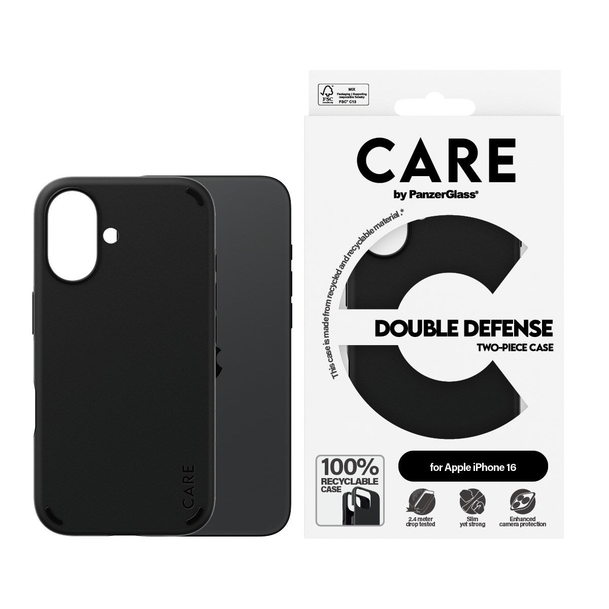 CARE by PanzerGlass® Feature Case Double Defense Schwarz iPhone 16
