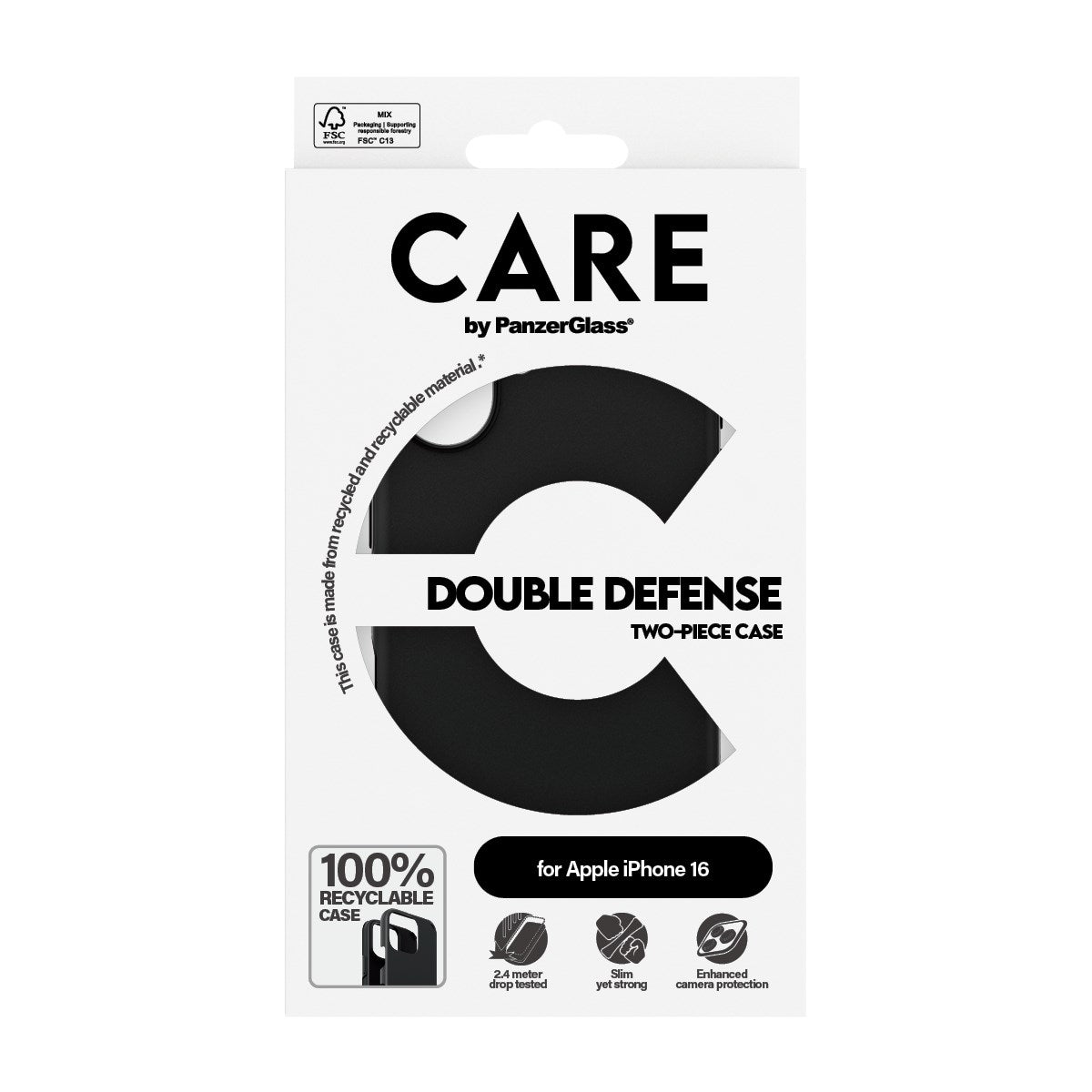 CARE by PanzerGlass® Feature Case Double Defense Schwarz iPhone 16