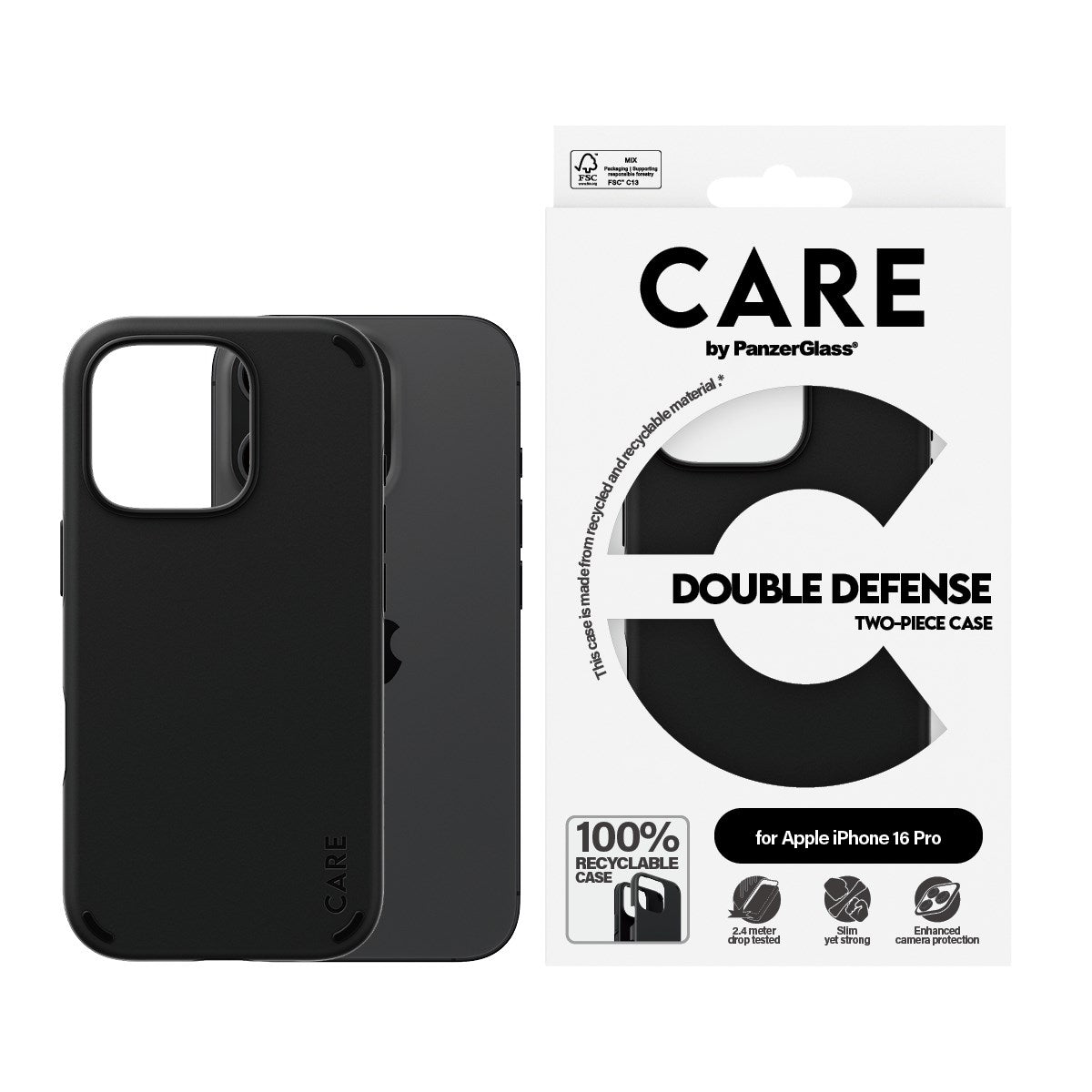 CARE by PanzerGlass® Feature Case Double Defense Schwarz iPhone 16 Pro