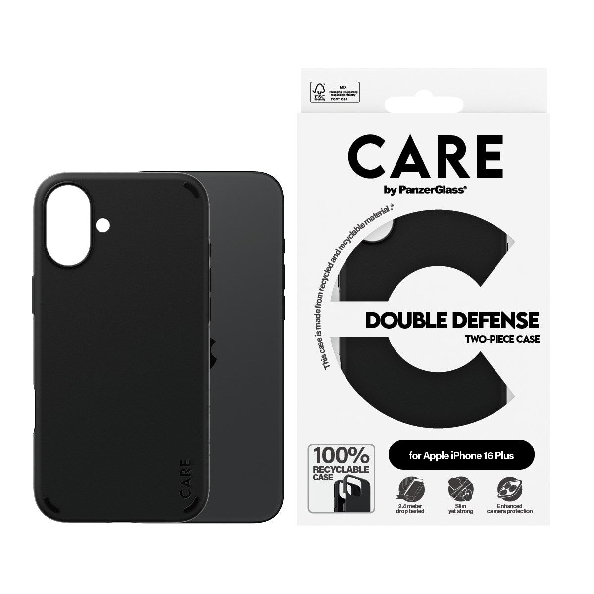 CARE by PanzerGlass® Feature Case Double Defense Schwarz iPhone 16 Plus