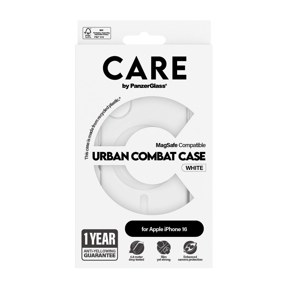 CARE by PanzerGlass® Flagship Case Transparent Urban Combat m. Weiß MagSafe iPhone 16