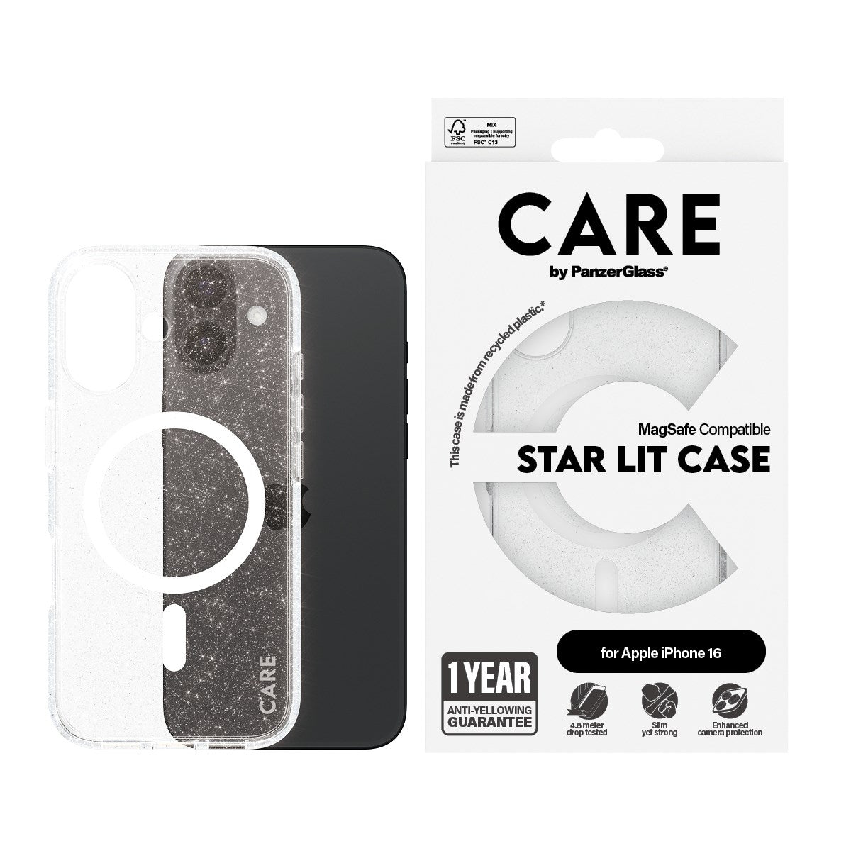CARE by PanzerGlass® Flagship Case Urban Combat Star Lit m. Weiß MagSafe iPhone 16