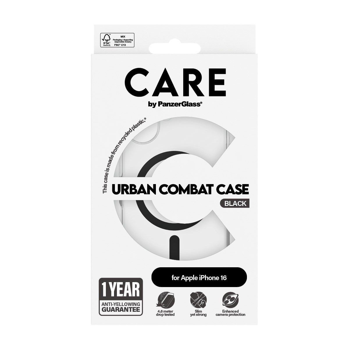 CARE by PanzerGlass® Flagship Case Transparent Urban Combat m. Schwarz MagSafe iPhone 16