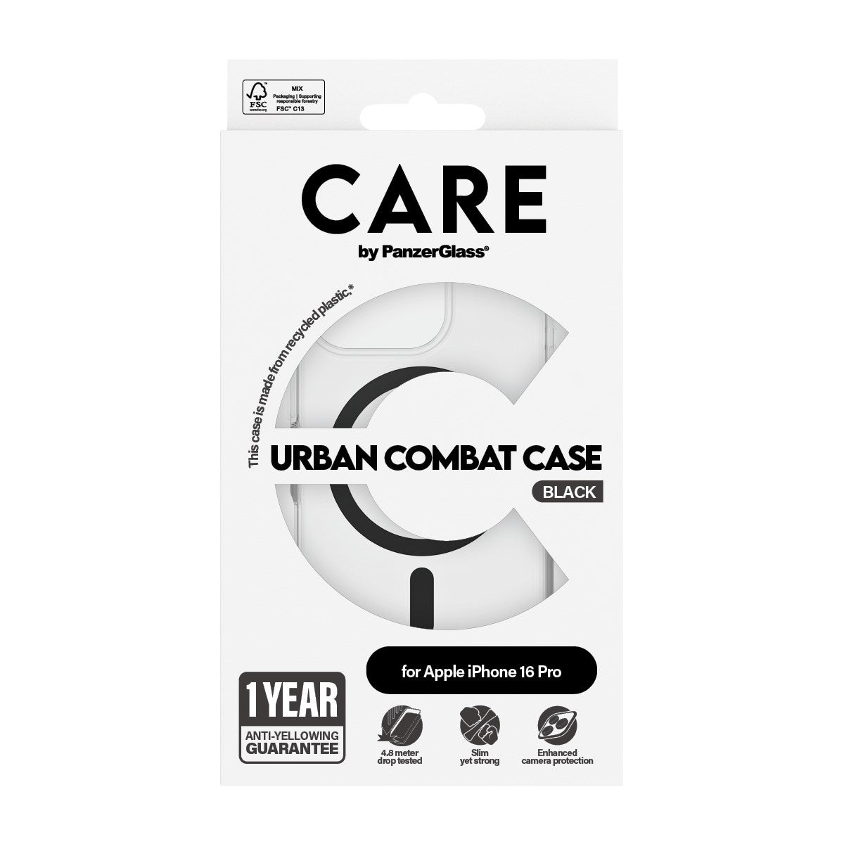 CARE by PanzerGlass® Flagship Case Transparent Urban Combat m. Schwarz MagSafe iPhone 16 Pro