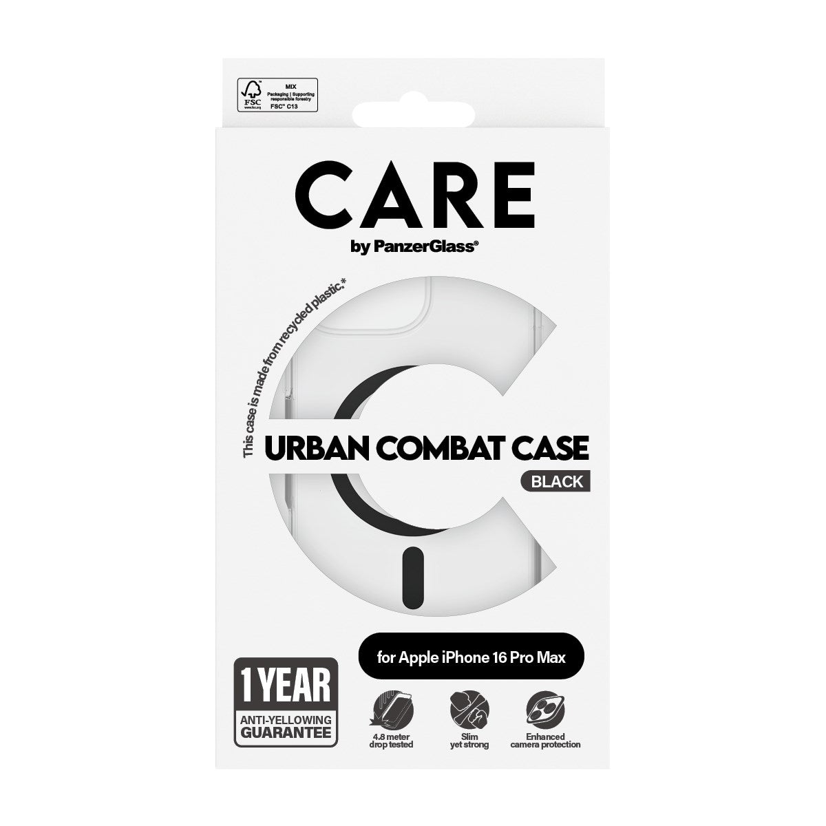 CARE by PanzerGlass® Flagship Case Transparent Urban Combat m. Schwarz MagSafe iPhone 16 Pro Max