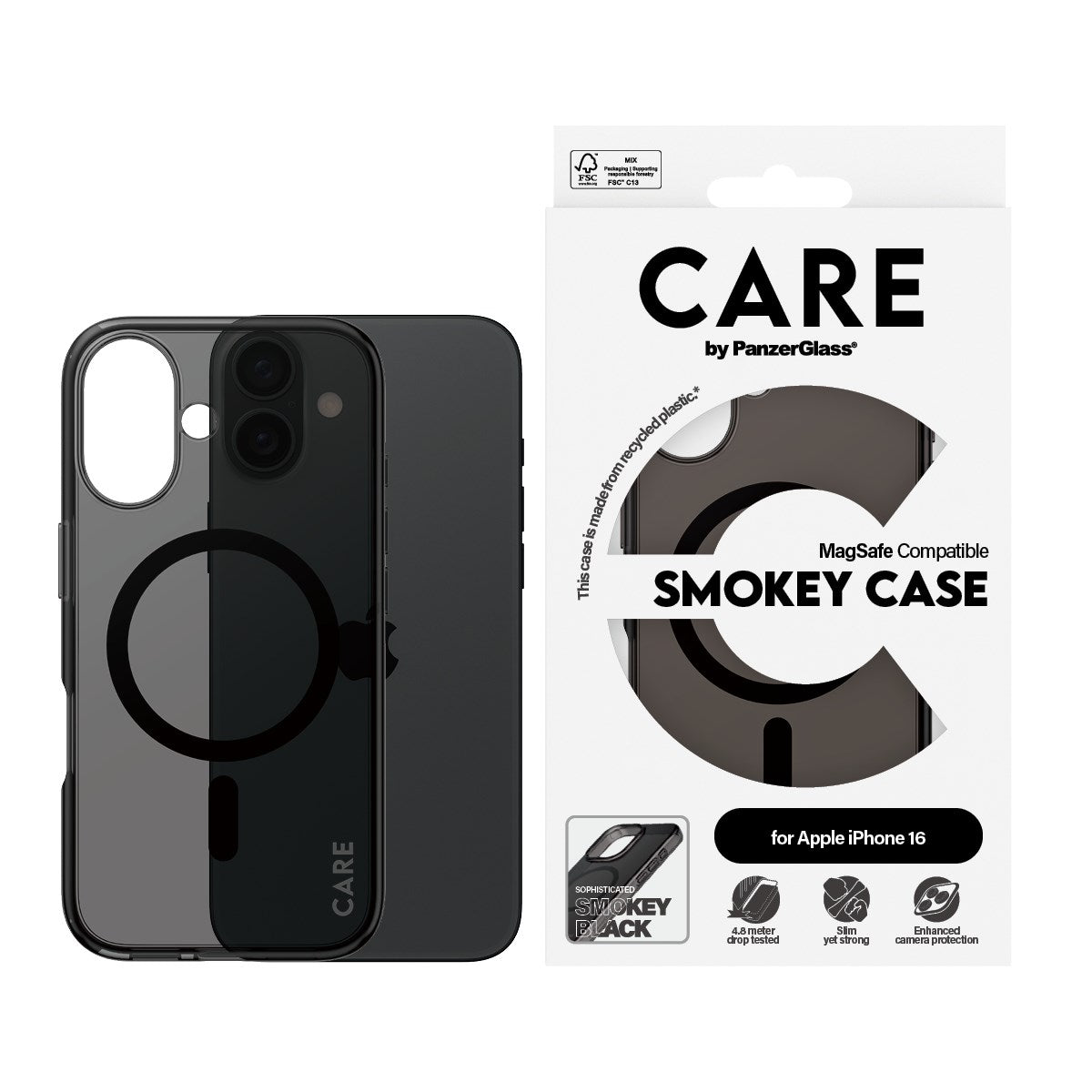 CARE by PanzerGlass® Flagship Case Smokey Urban Combat m. Schwarz MagSafe iPhone 16