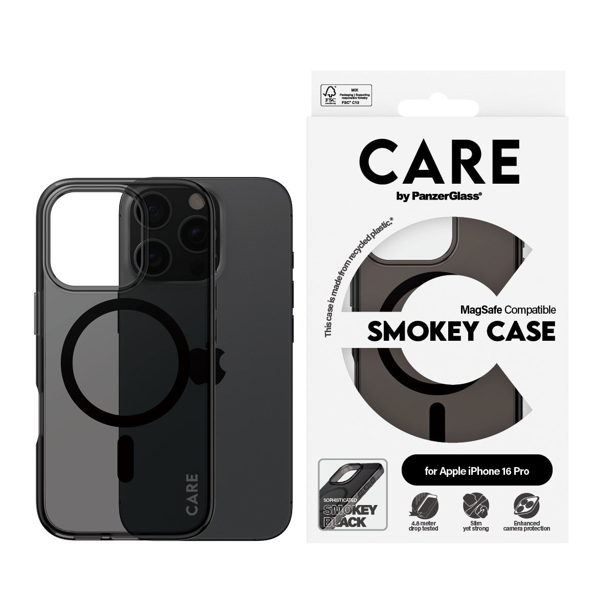 CARE by PanzerGlass® Flagship Case Smokey Urban Combat m. Schwarz MagSafe iPhone 16 Pro