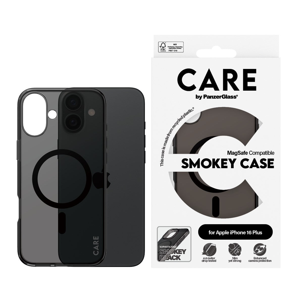 CARE by PanzerGlass® Flagship Case Smokey Urban Combat m. Schwarz MagSafe iPhone 16 Plus