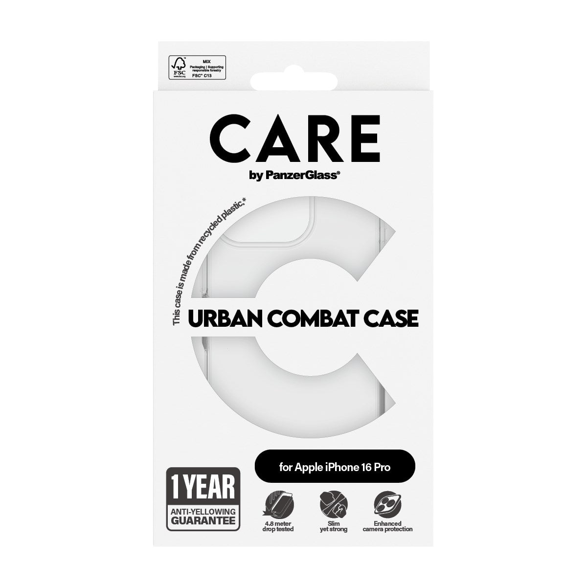 CARE by PanzerGlass® Flagship Case Transparent Urban Combat m. Klarer Rahmen iPhone 16 Pro