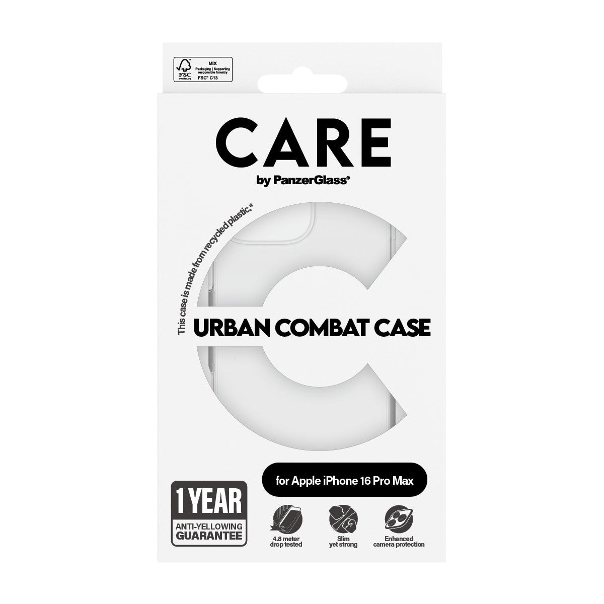 CARE by PanzerGlass® Flagship Case Transparent Urban Combat m. Klarer Rahmen iPhone 16 Pro Max