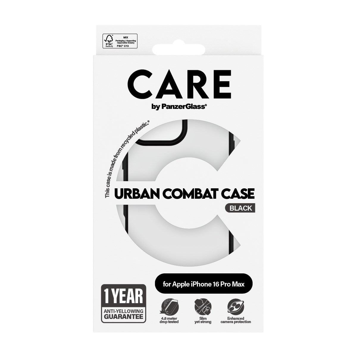 CARE by PanzerGlass® Flagship Case Transparent Urban Combat m. Schwarz Rahmen iPhone 16 Pro Max