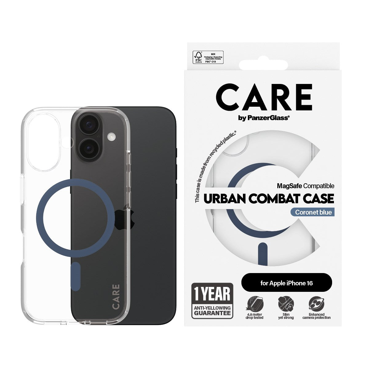 CARE by PanzerGlass® Flagship Case Transparent Urban Combat m. Blau MagSafe iPhone 16