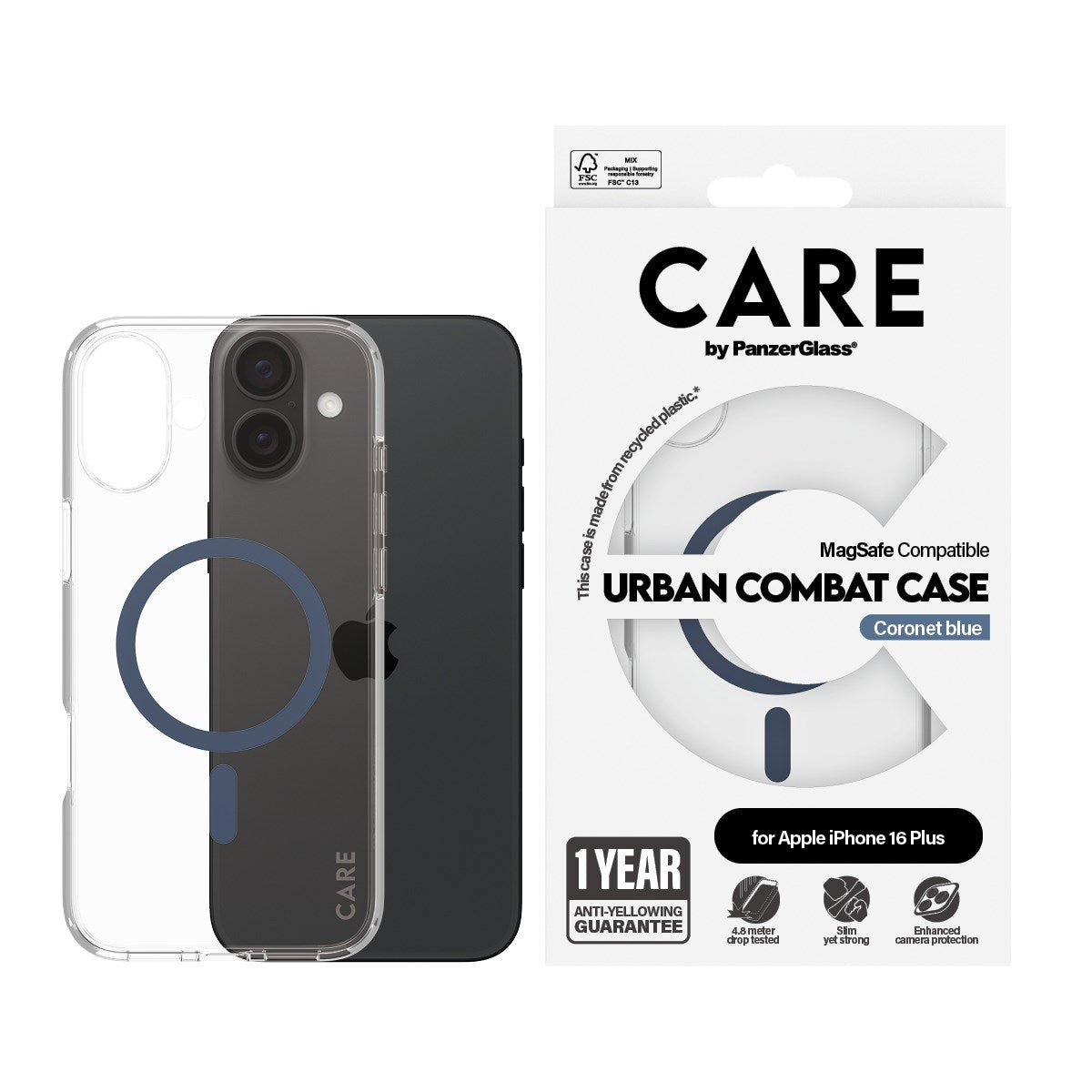 CARE by PanzerGlass® Flagship Case Transparent Urban Combat m. Blau MagSafe iPhone 16 Plus