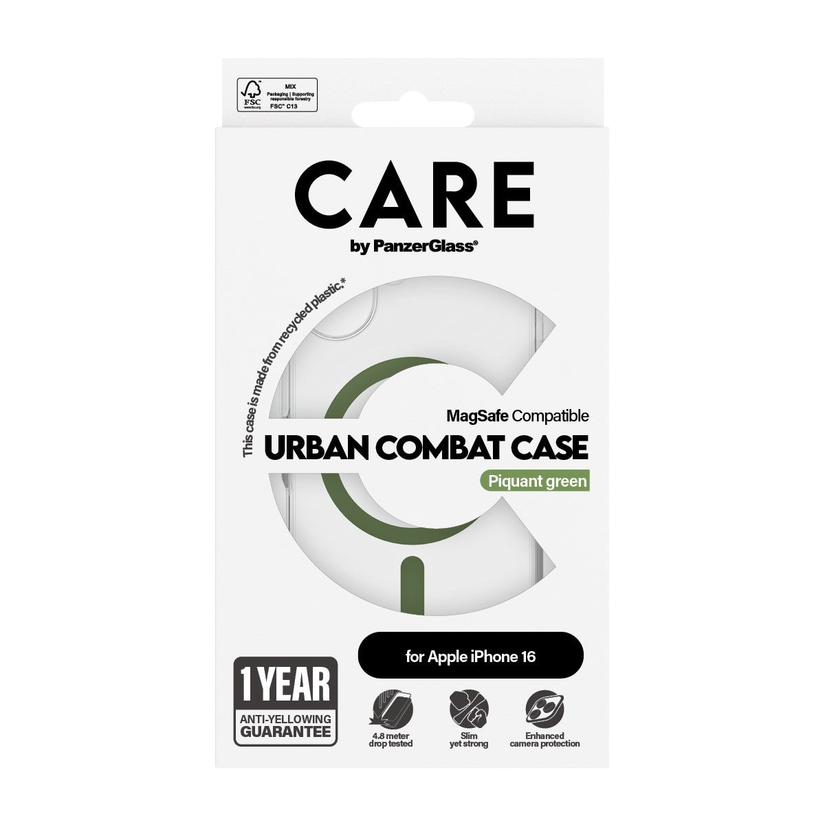 CARE by PanzerGlass® Flagship Case Transparent Urban Combat m. Grün MagSafe iPhone 16