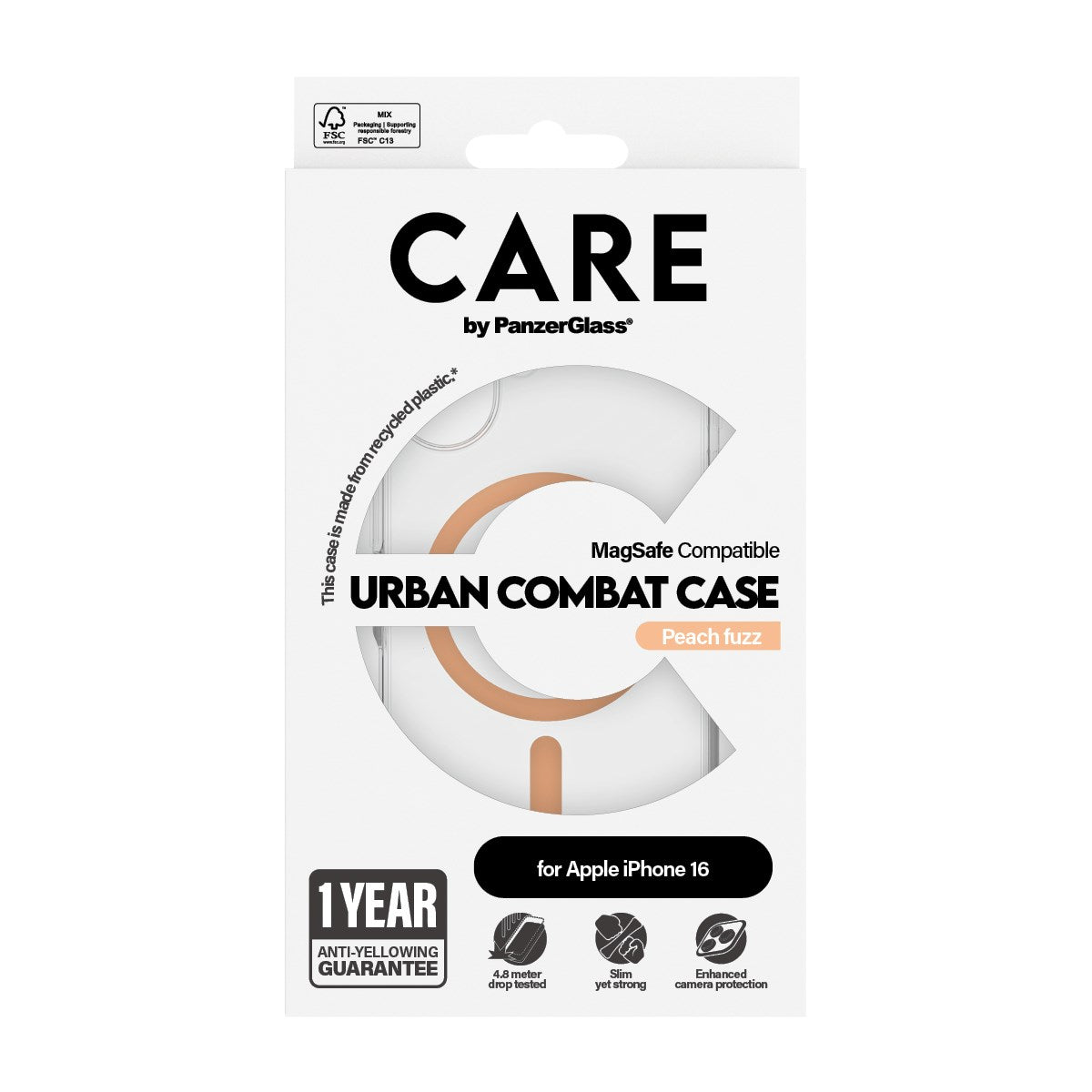 CARE by PanzerGlass® Flagship Case Transparent Urban Combat m. Peachy MagSafe iPhone 16