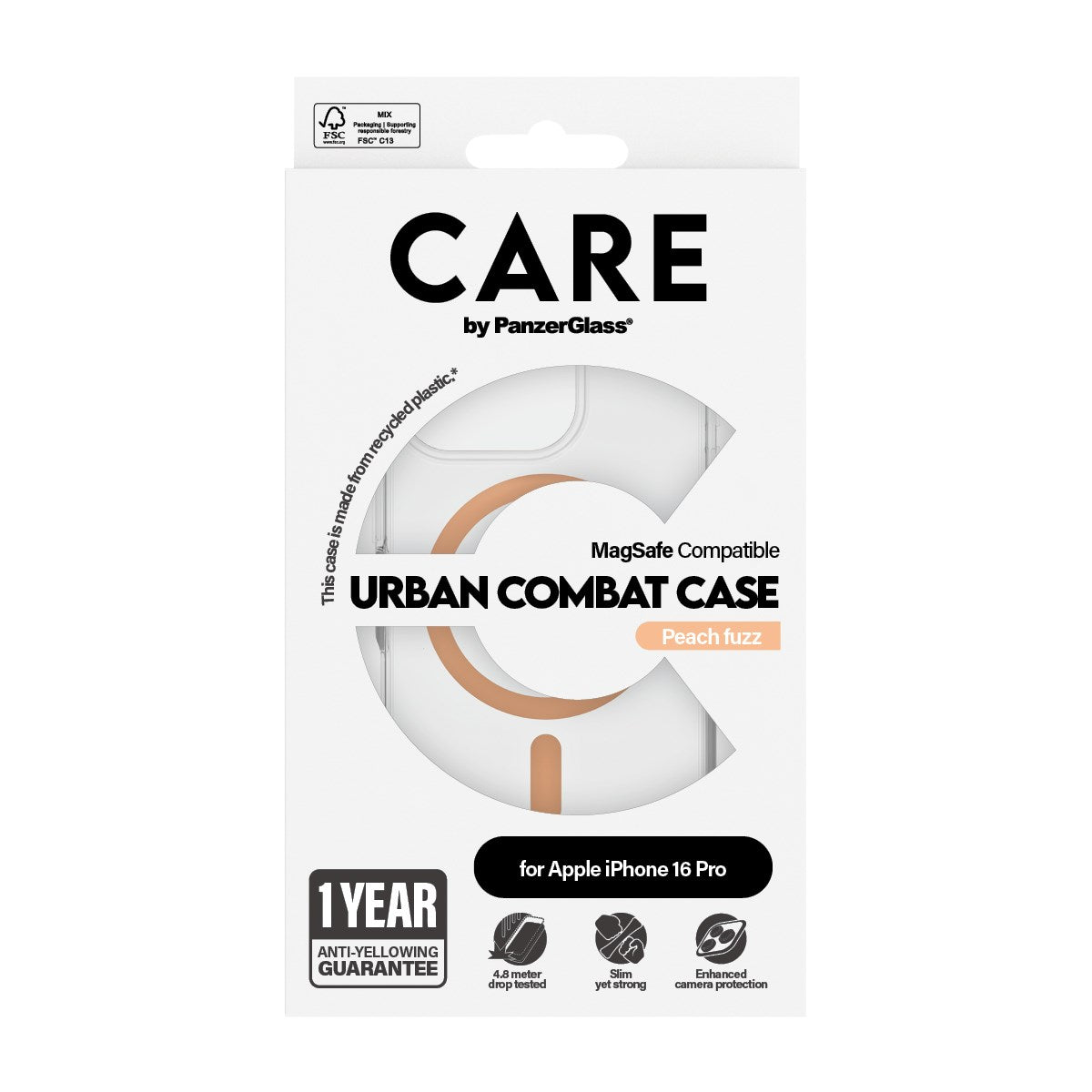 CARE by PanzerGlass® Flagship Case Transparent Urban Combat m. Peachy MagSafe iPhone 16 Pro