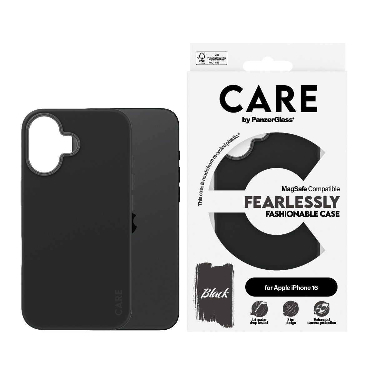 CARE by PanzerGlass® Fashionable Case Schwarz m. MagSafe iPhone 16