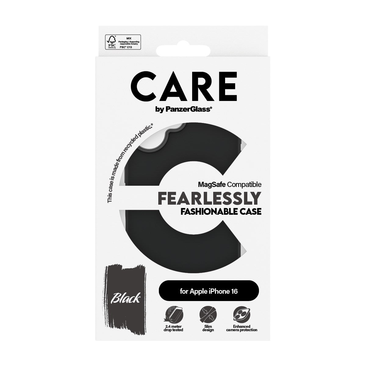 CARE by PanzerGlass® Fashionable Case Schwarz m. MagSafe iPhone 16