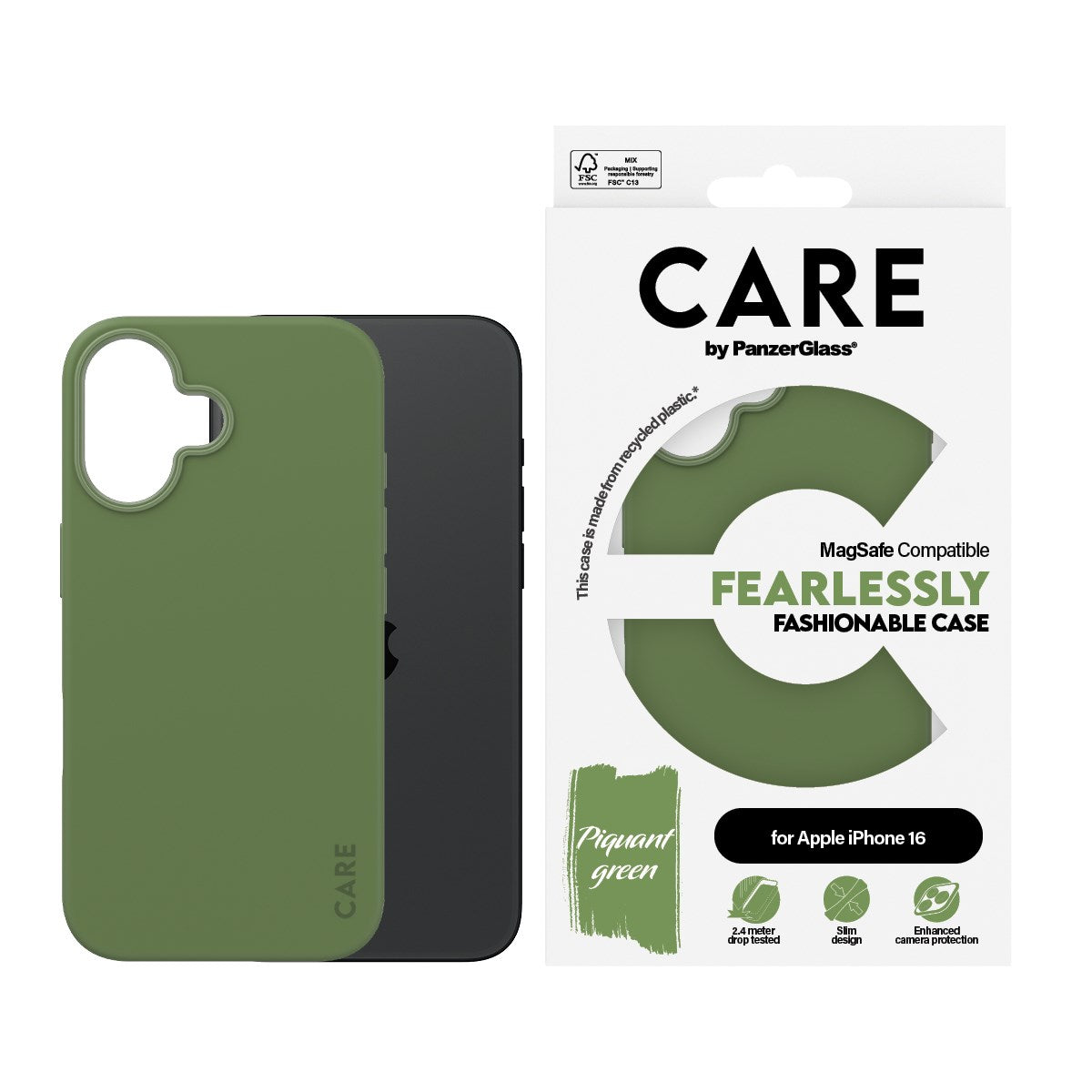 CARE by PanzerGlass® Fashionable Case Grün m. MagSafe iPhone 16