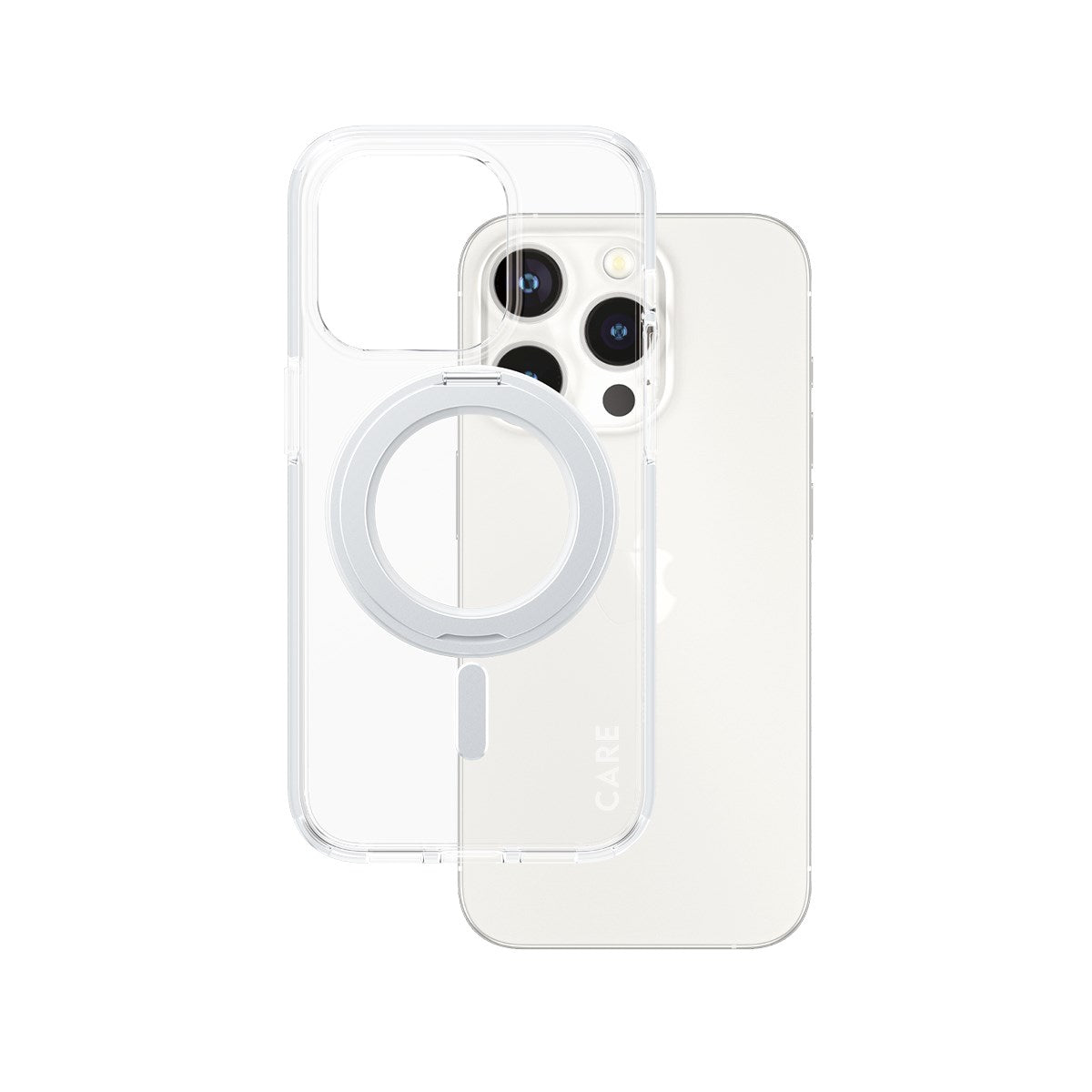 CARE by PanzerGlass® Feature Case Transparent m. Silber Kickstand & MagSafe iPhone 15 Pro