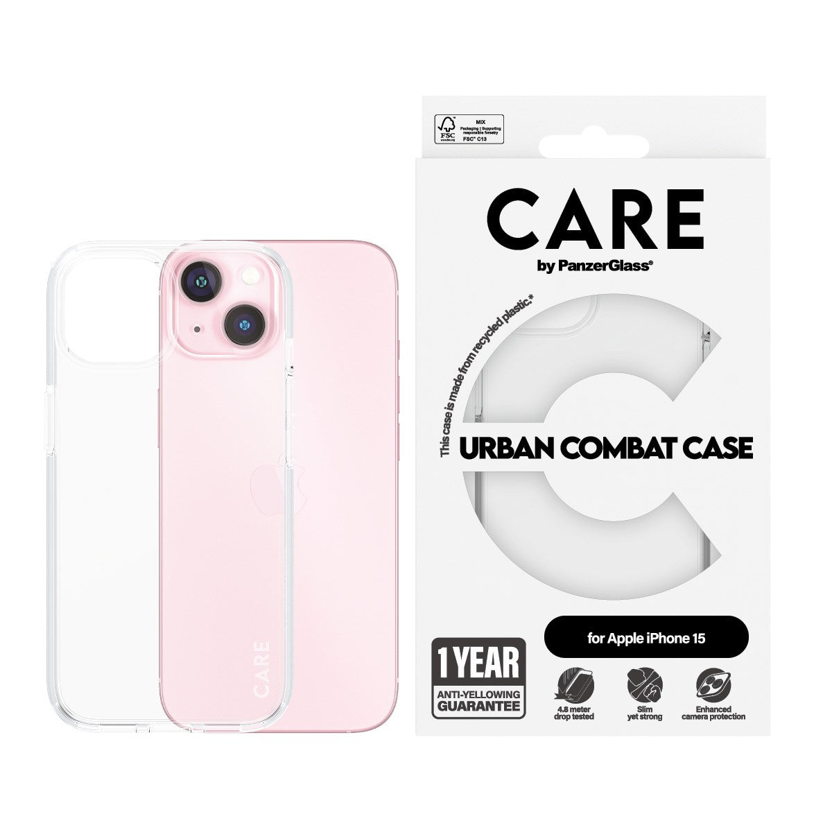 CARE by PanzerGlass® Flagship Case Transparent Urban Combat m. Klarer Rahmen iPhone 15