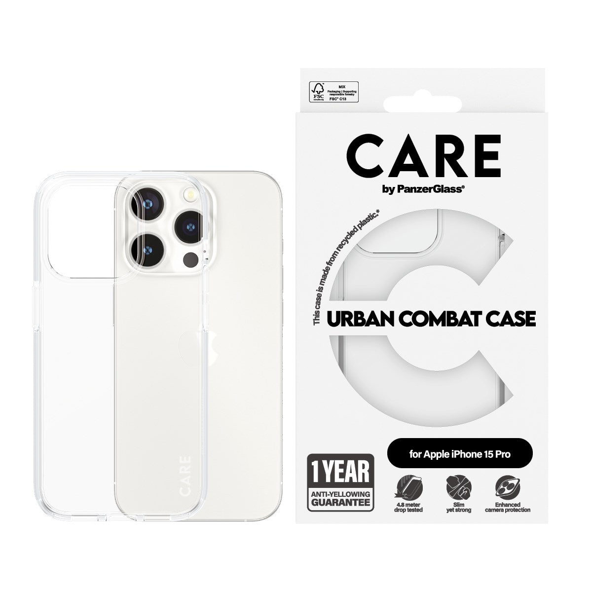 CARE by PanzerGlass® Flagship Case Transparent Urban Combat m. Klarer Rahmen iPhone 15 Pro