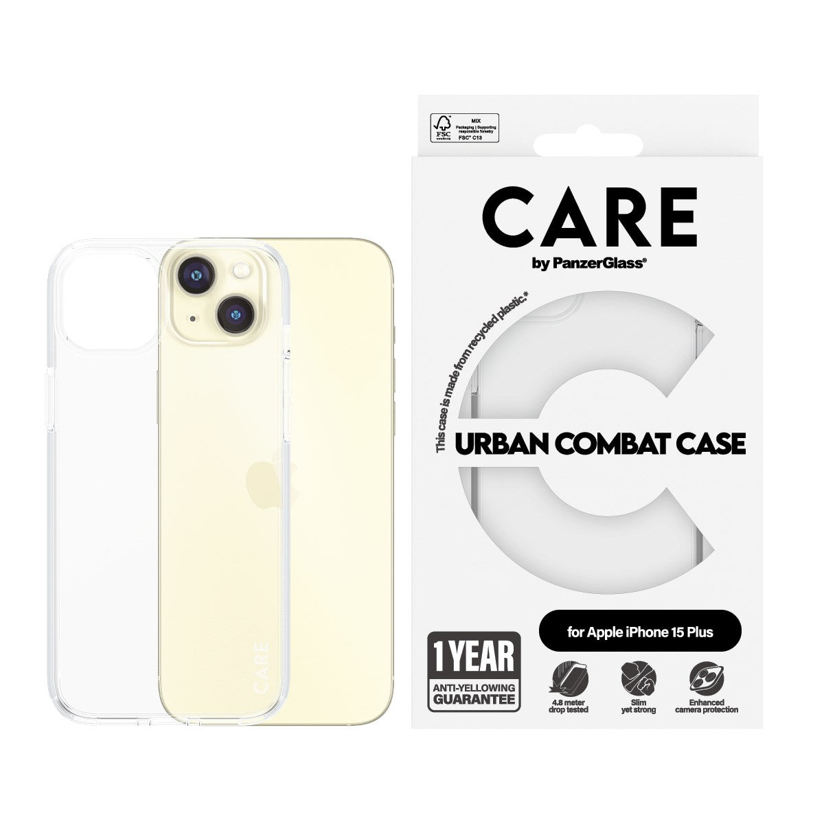 CARE by PanzerGlass® Flagship Case Transparent Urban Combat m. Klarer Rahmen iPhone 15 Plus