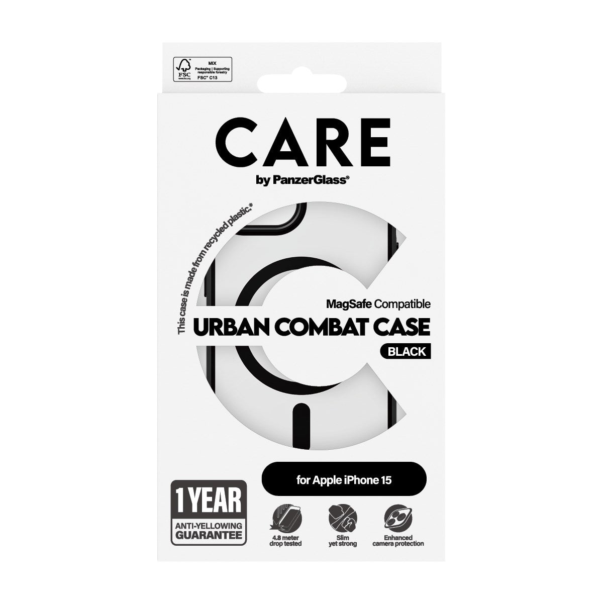 CARE by PanzerGlass® Flagship Case Transparent Urban Combat m. Schwarz MagSafe iPhone 15