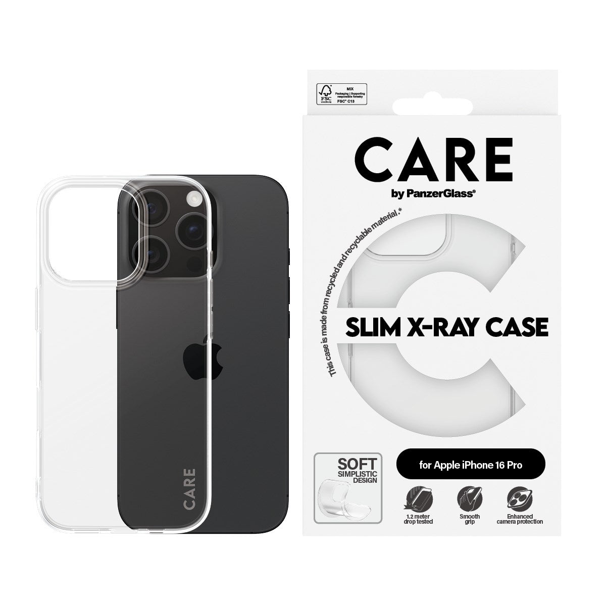 CARE by PanzerGlass® Fashionable Case Transparent X-Ray Soft Basic iPhone 16 Pro