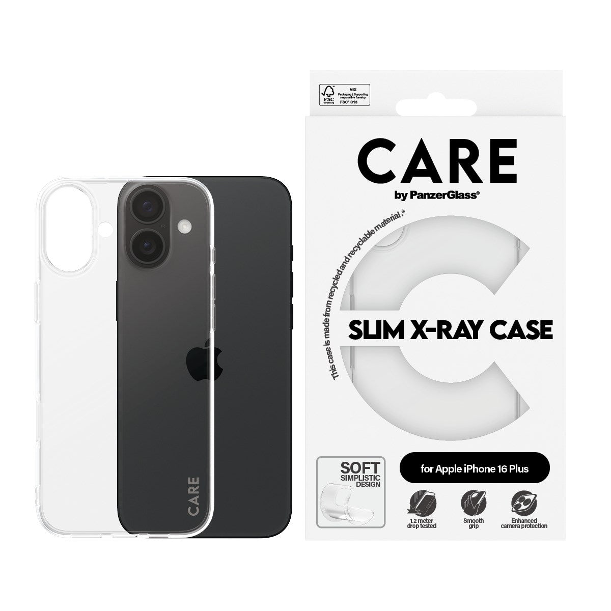 CARE by PanzerGlass® Fashionable Case Transparent X-Ray Soft Basic iPhone 16 Plus