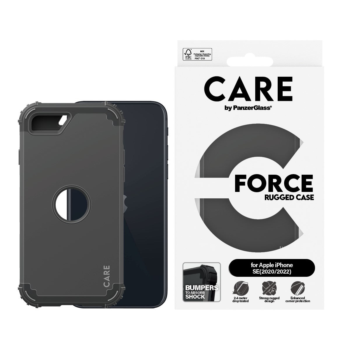 CARE by PanzerGlass® Fashionable Case Schwarz FORCE iPhone SE (2020, 2022)