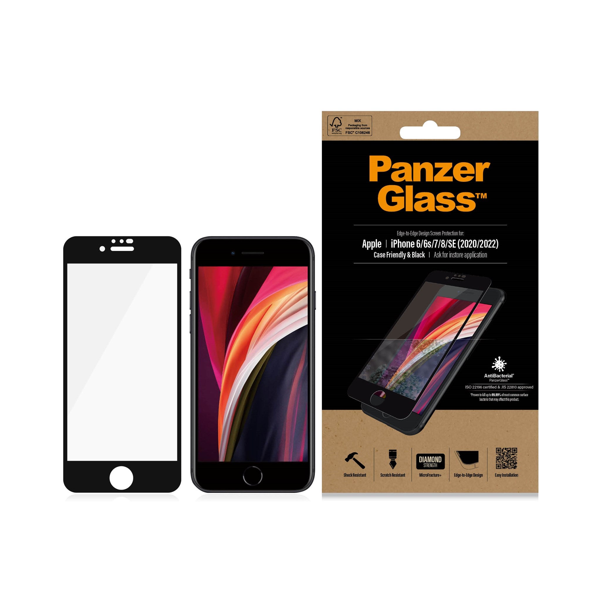 PanzerGlass® Displayschutzglas iPhone 8 | 7 | 6s | 6 | SE 2020 | Edge-to-Edge