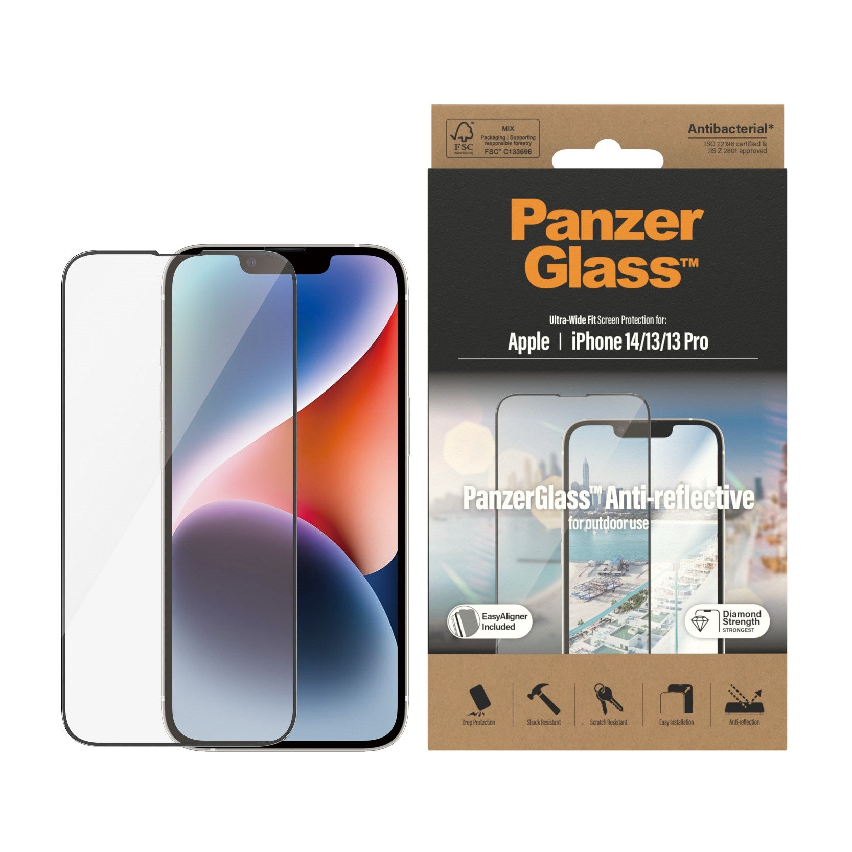 PanzerGlass® Anti-reflective Displayschutz iPhone 14 | 13 | 13 Pro | Ultra-Wide Fit m. EasyAligner