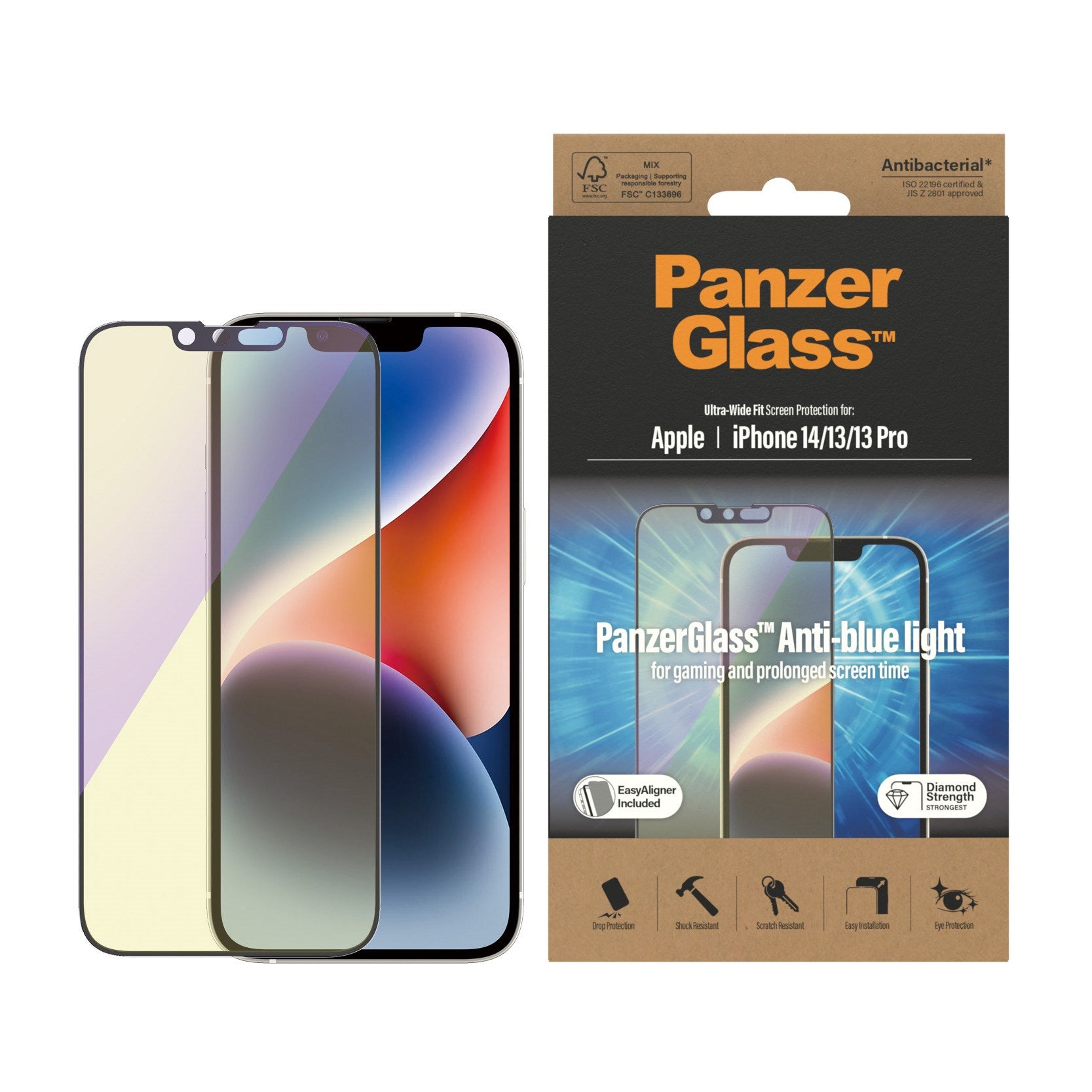 PanzerGlass® Anti-blue light Displayschutz iPhone 14 | 13 | 13 Pro | Ultra-Wide Fit m. EasyAligner