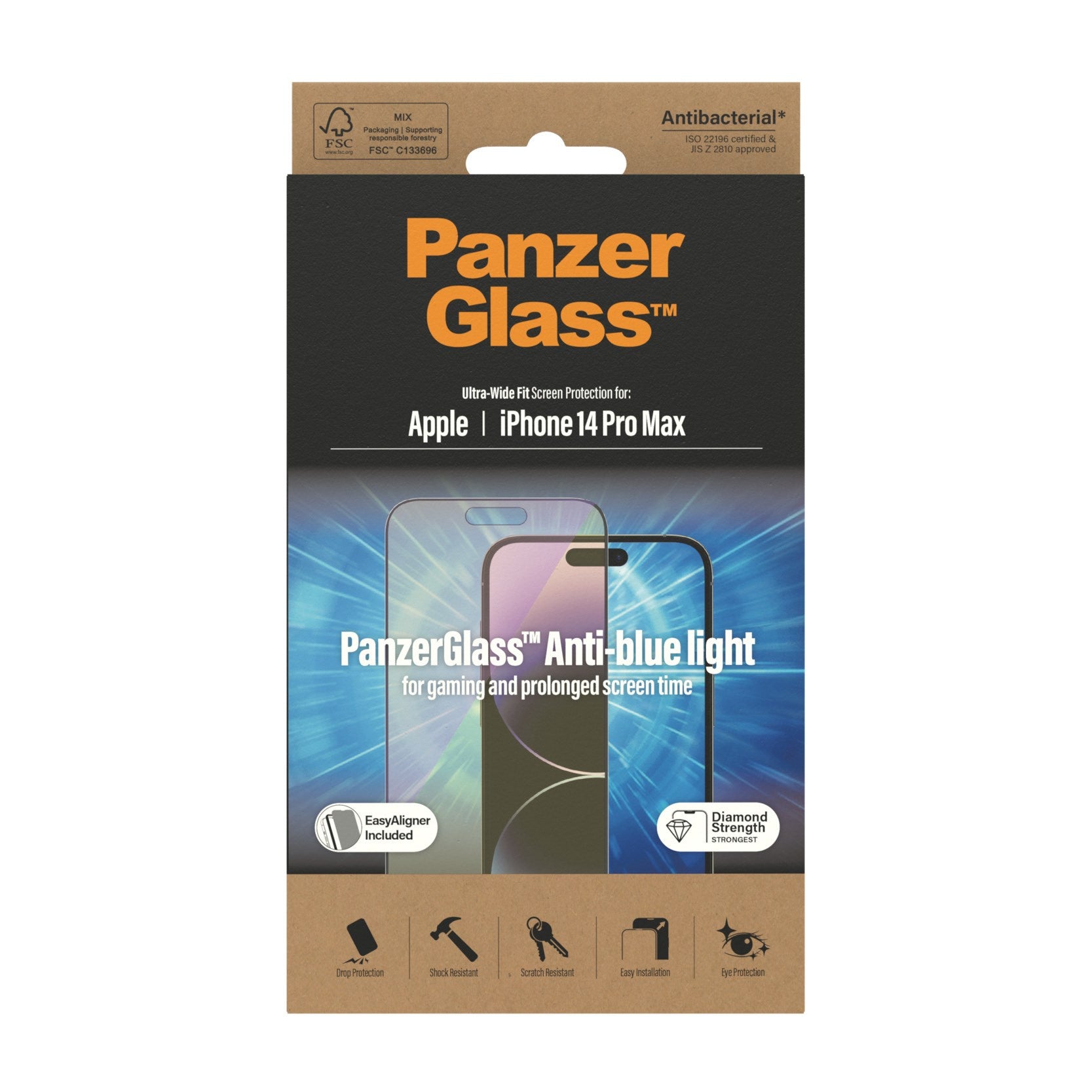 PanzerGlass® Anti-blue light Displayschutz iPhone 14 Pro Max | Ultra-Wide Fit m. EasyAligner