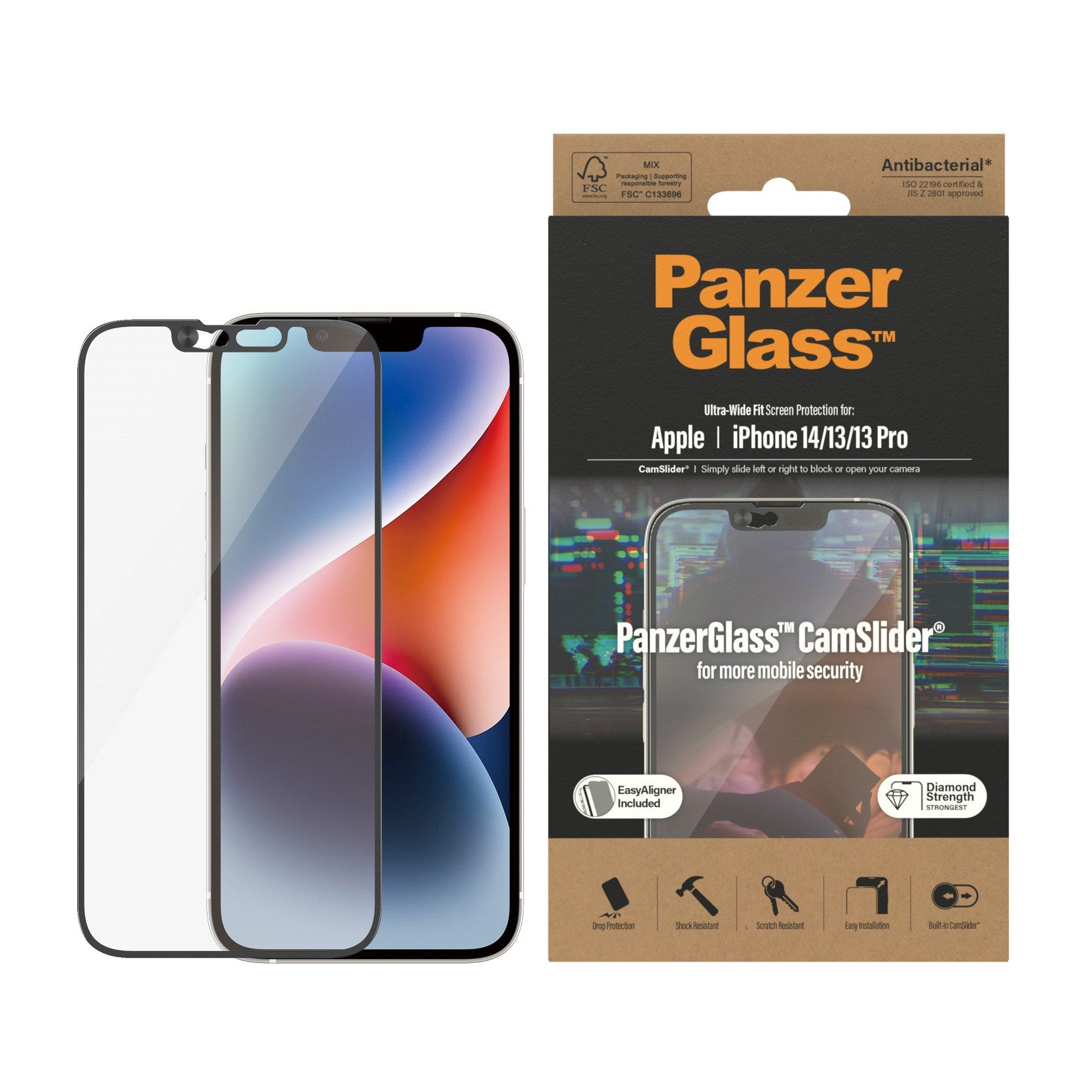 PanzerGlass® CamSlider® Dislayschutz iPhone 14 | 13 | 13 Pro | Ultra-Wide Fit w. EasyAligner