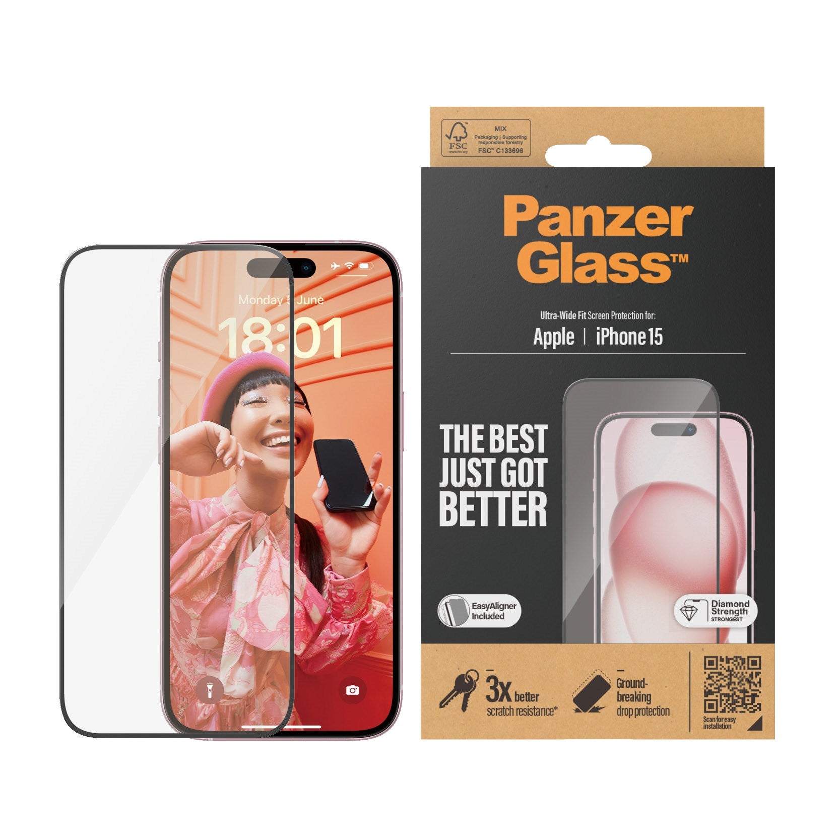 PanzerGlass® Displayschutz iPhone 15 | Ultra-Wide Fit m. EasyAligner