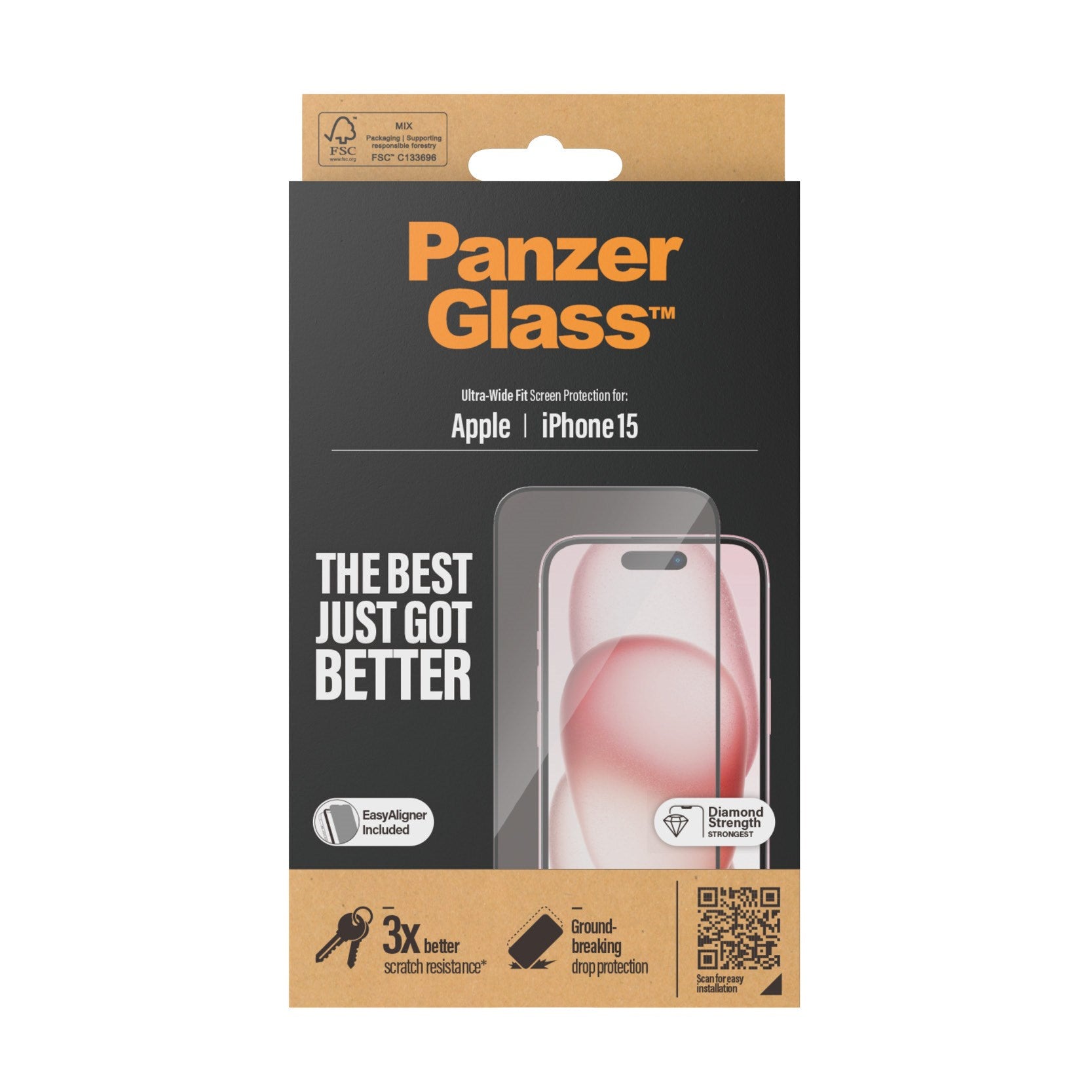 PanzerGlass® Displayschutz iPhone 15 | Ultra-Wide Fit m. EasyAligner