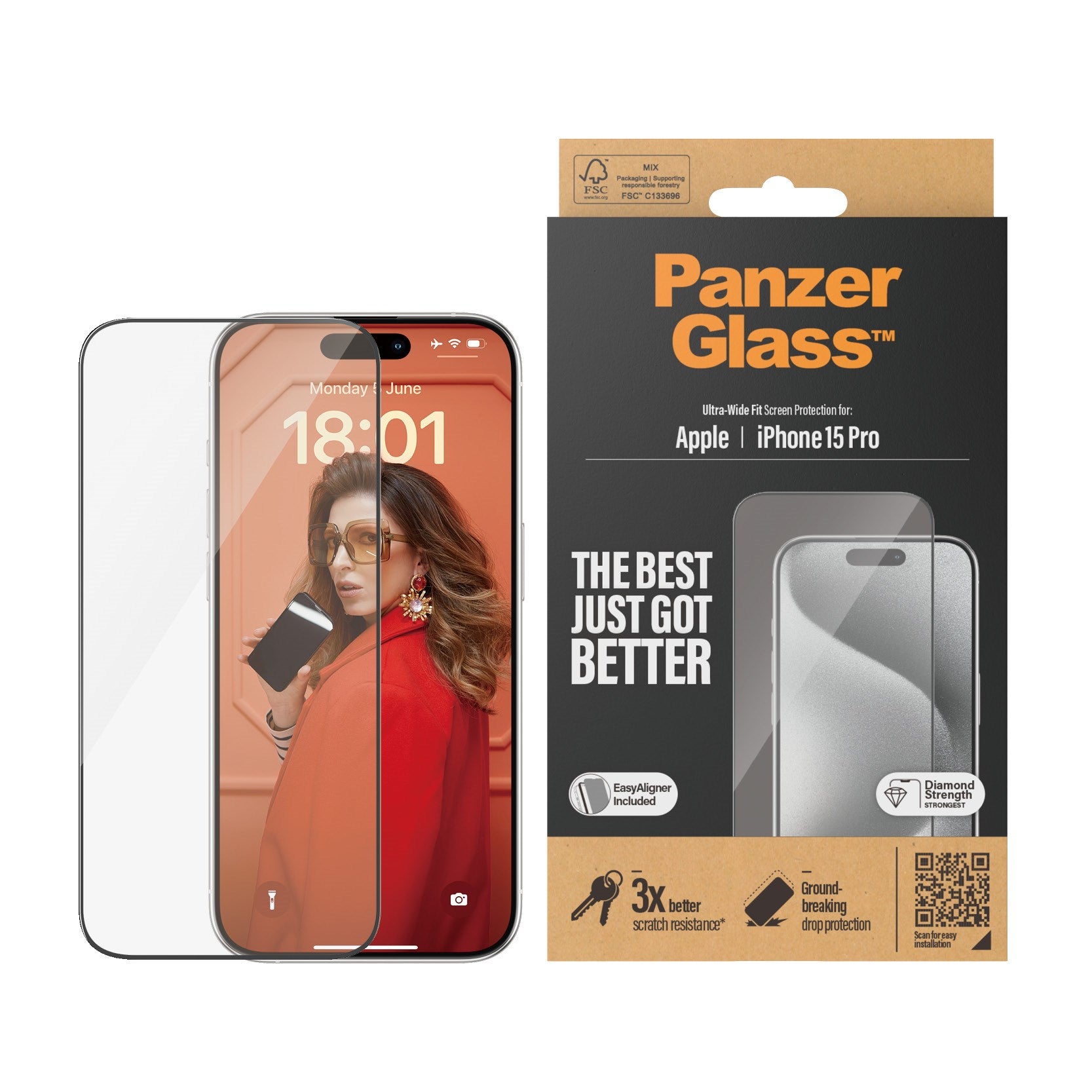PanzerGlass® Displayschutz iPhone 15 Pro | Ultra-Wide Fit m. EasyAligner
