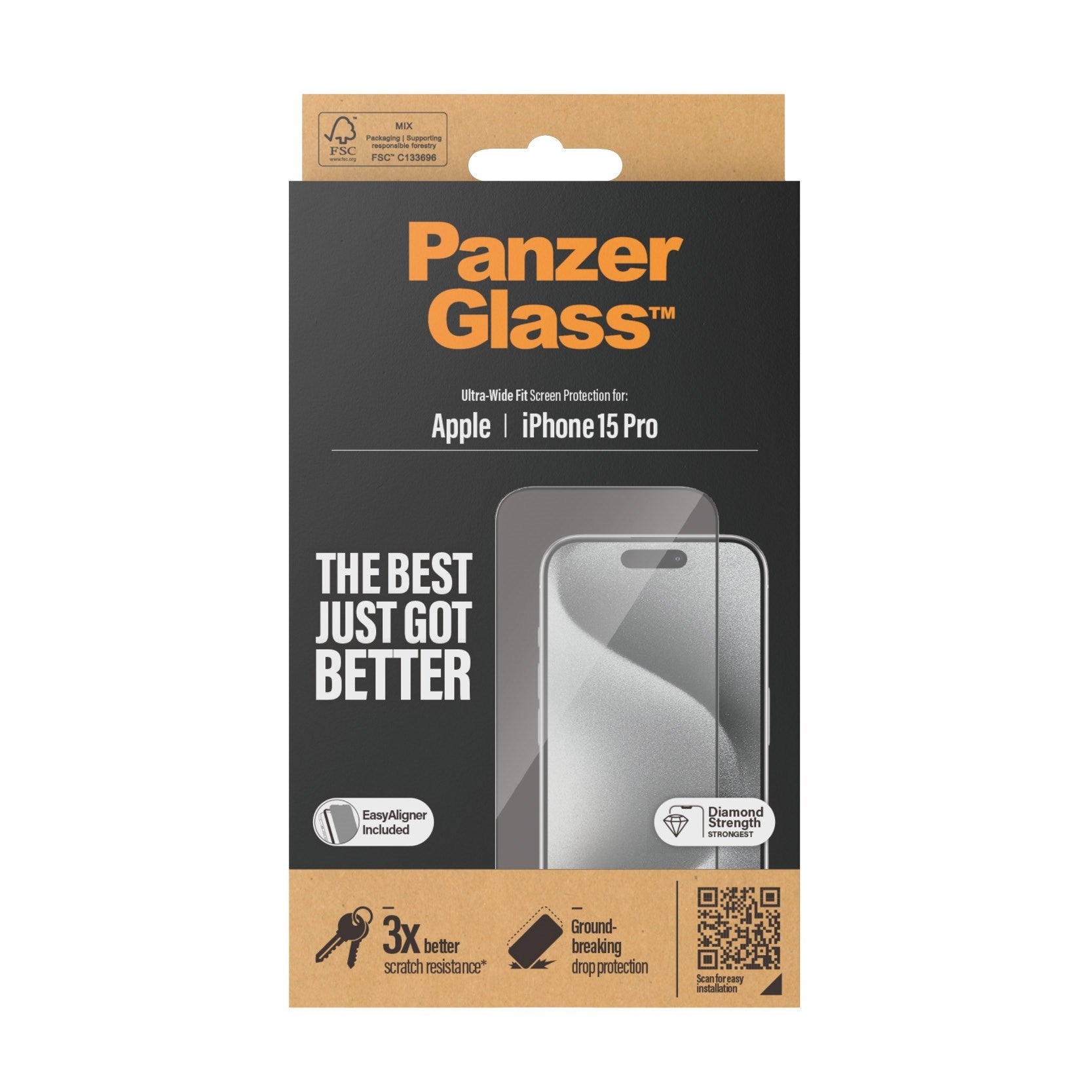 PanzerGlass® Displayschutz iPhone 15 Pro | Ultra-Wide Fit m. EasyAligner