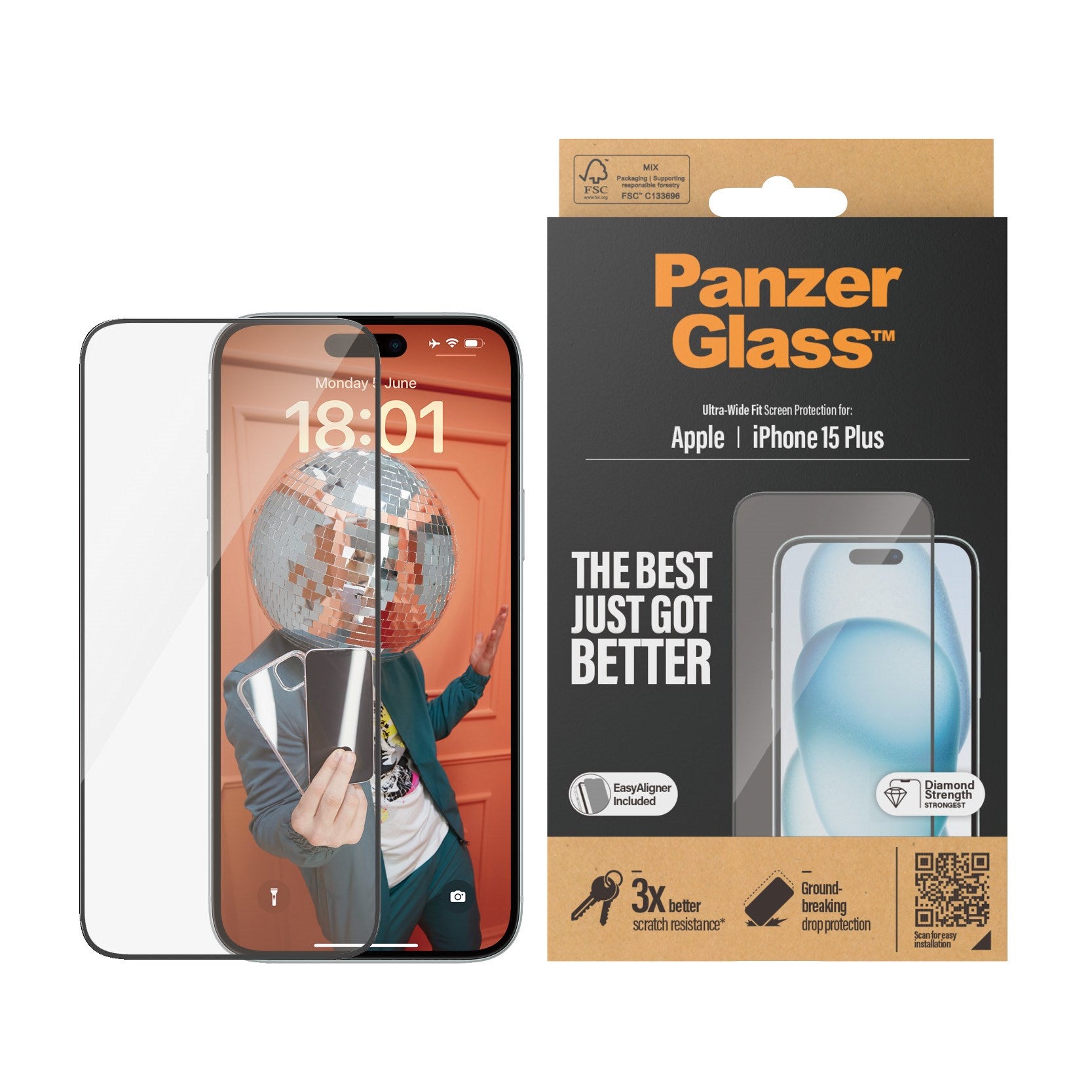 PanzerGlass® Displayschutz iPhone 15 Plus | Ultra-Wide Fit m. EasyAligner