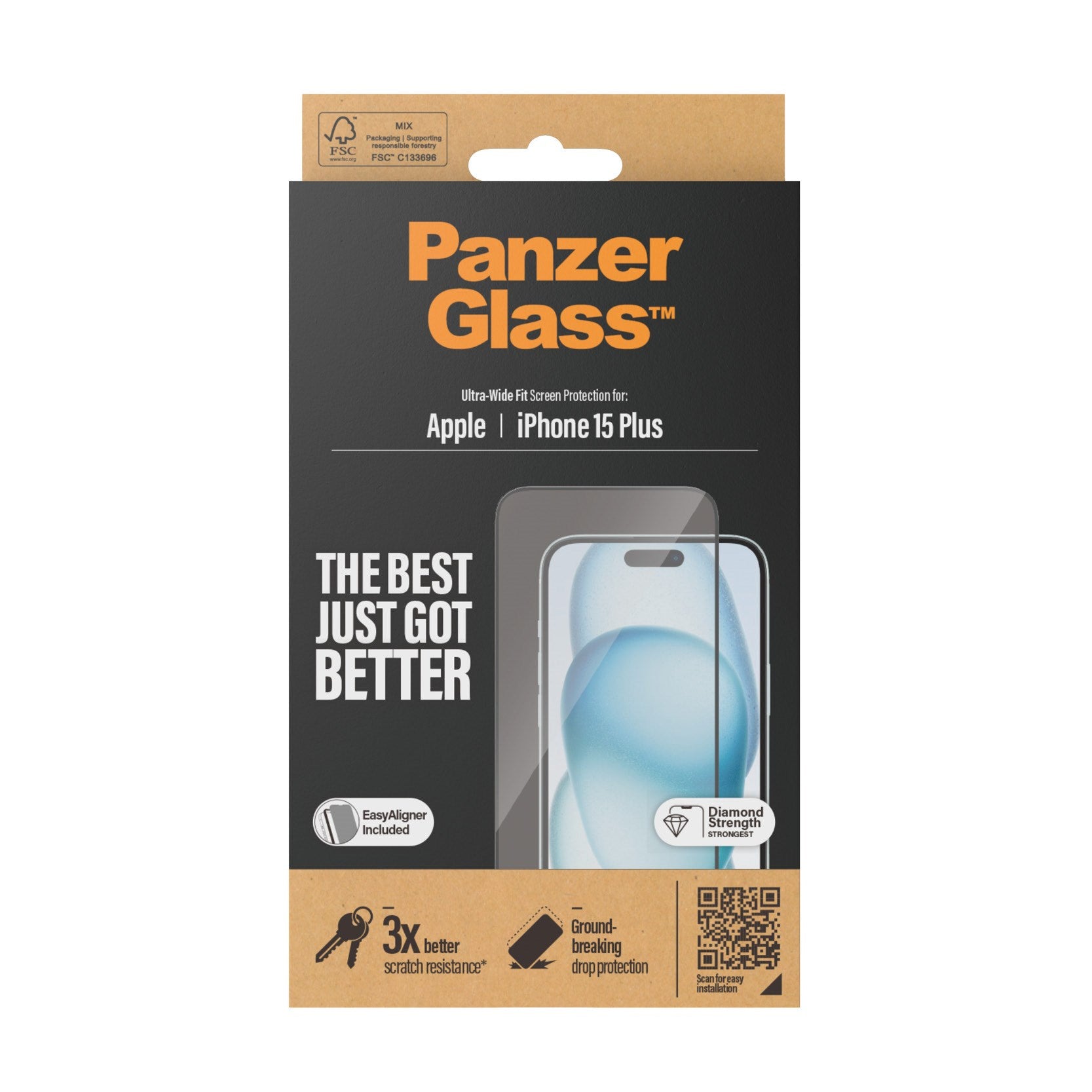 PanzerGlass® Displayschutz iPhone 15 Plus | Ultra-Wide Fit m. EasyAligner