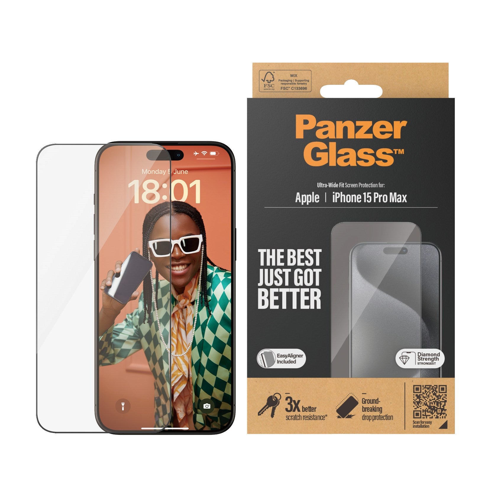 PanzerGlass® Displayschutz iPhone 15 Pro Max | Ultra-Wide Fit m. EasyAligner