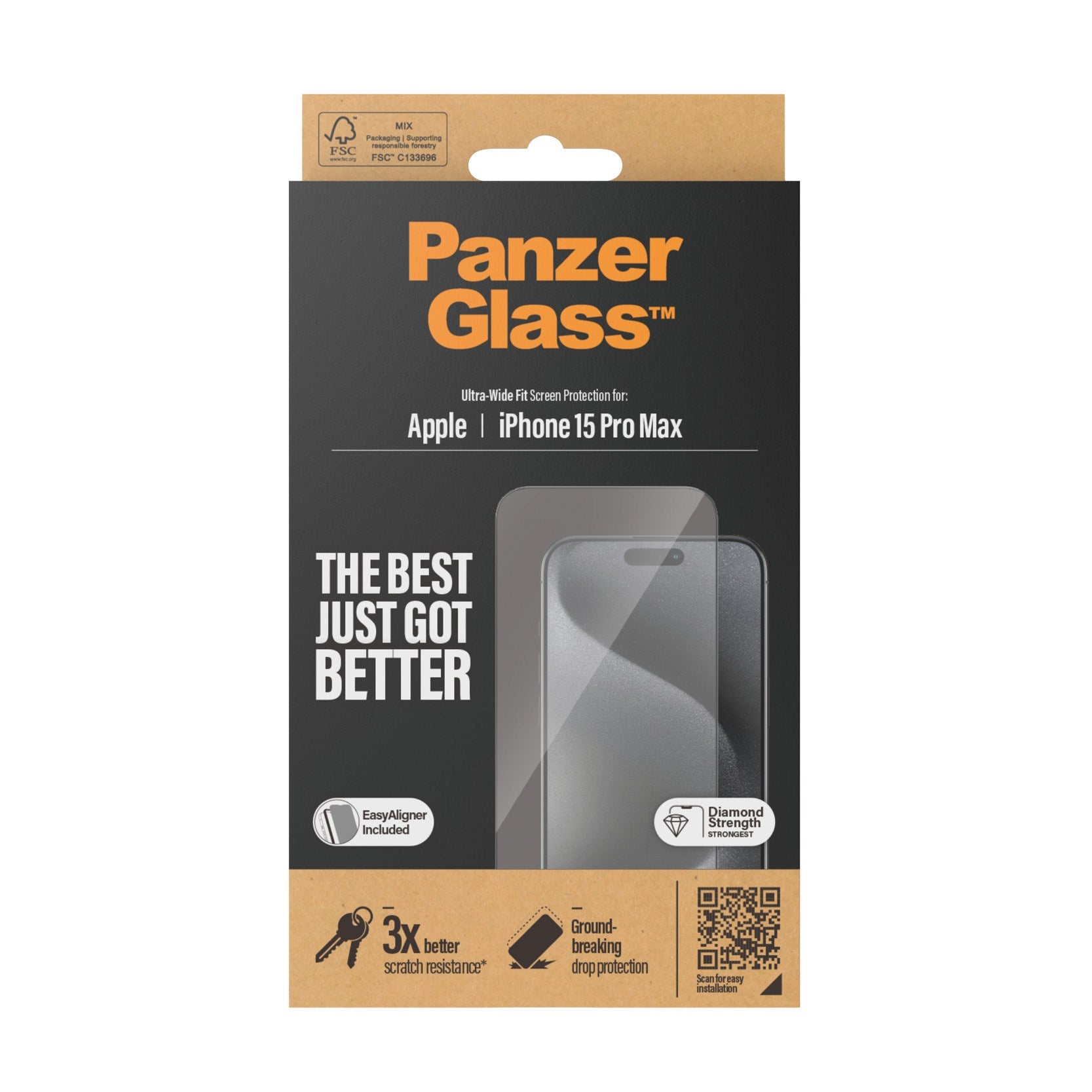 PanzerGlass® Displayschutz iPhone 15 Pro Max | Ultra-Wide Fit m. EasyAligner
