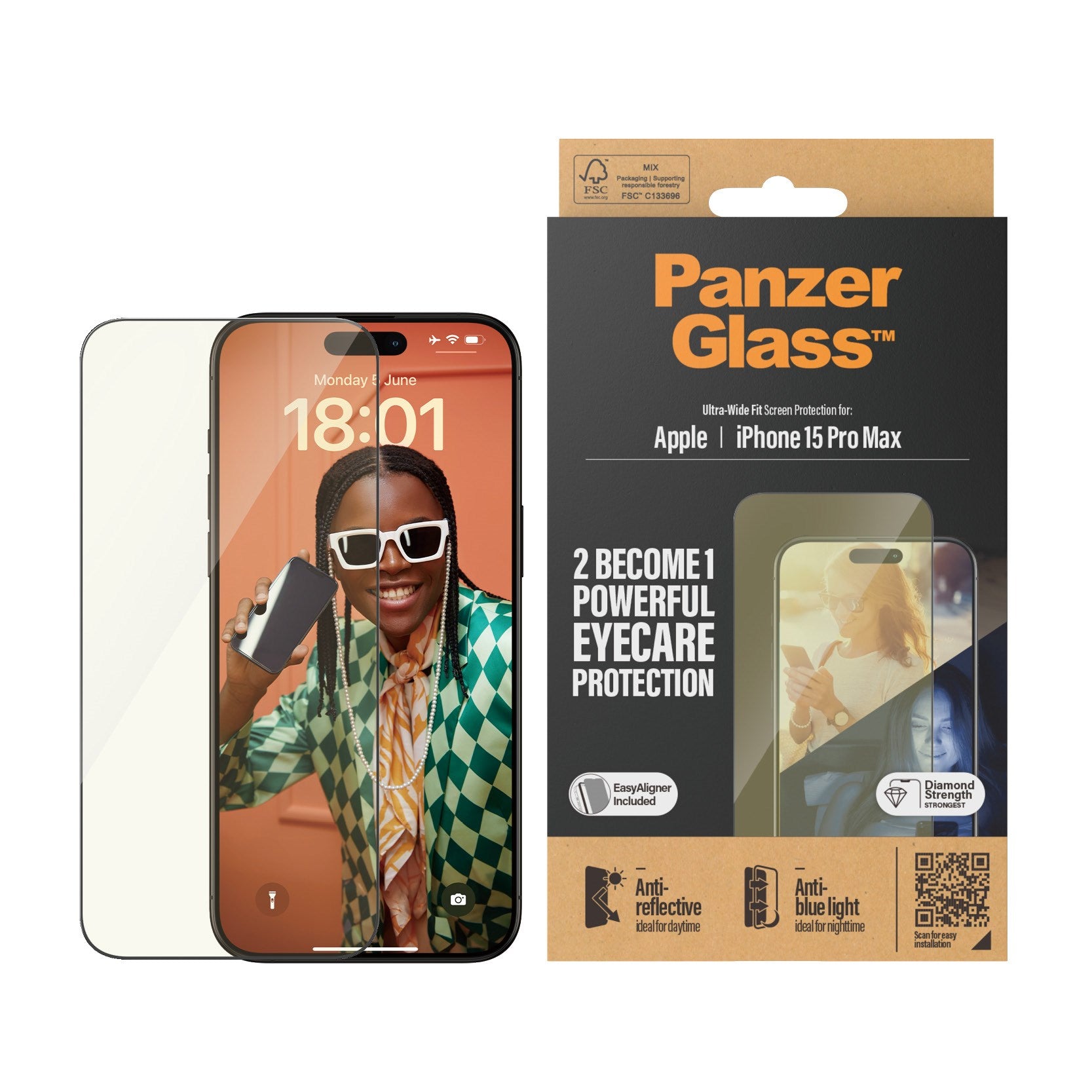 PanzerGlass® Eyecare Displayschutz iPhone 15 Pro Max | Ultra-Wide Fit