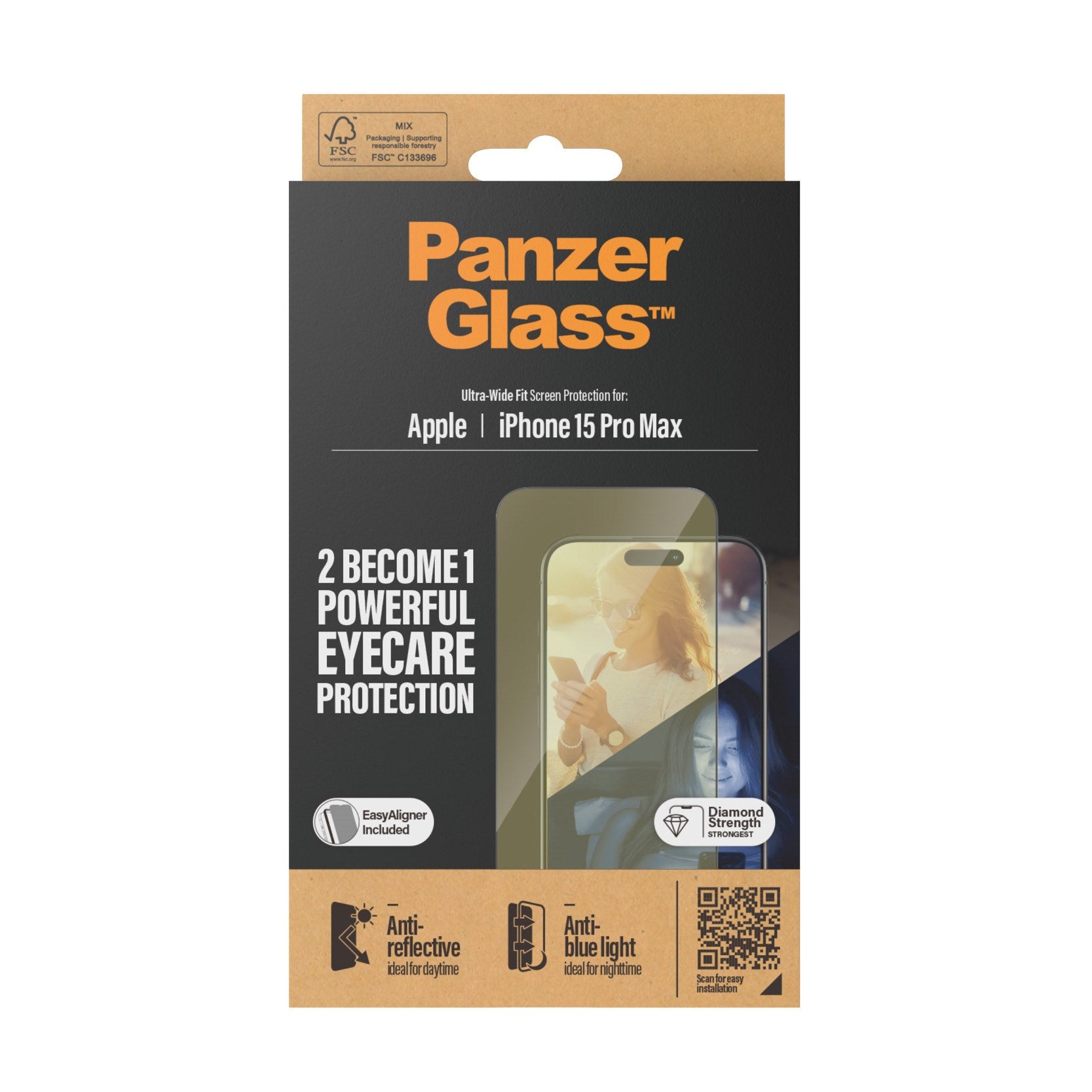 PanzerGlass® Eyecare Displayschutz iPhone 15 Pro Max | Ultra-Wide Fit